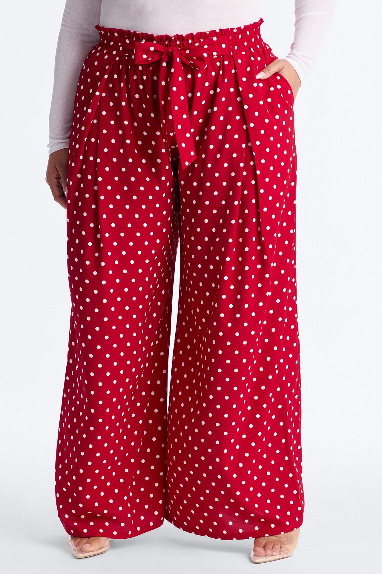 Ella Polka Dot Wide Leg Pant - Red/White