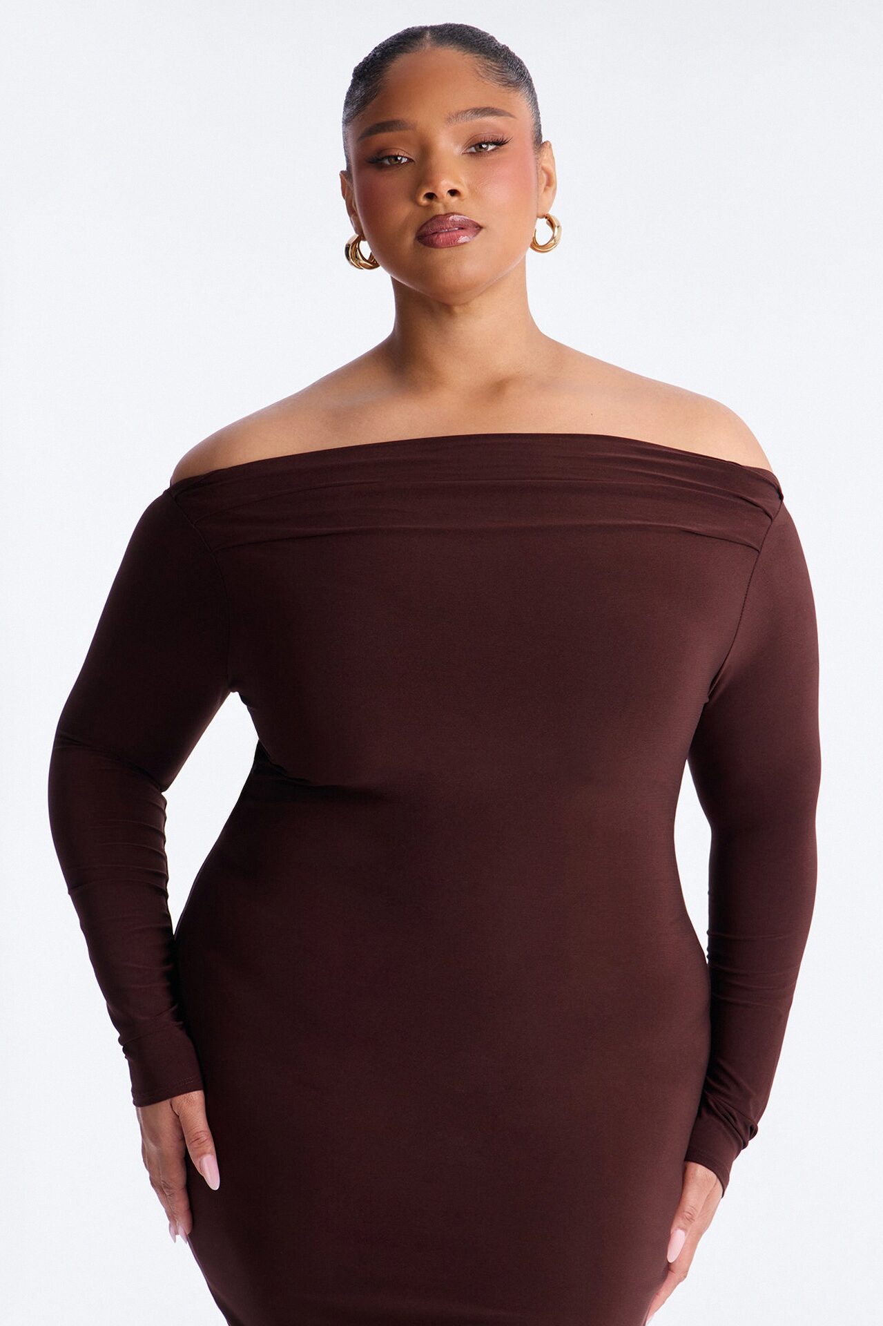 Delia Off Shoulder Midi Dress - Chocolate