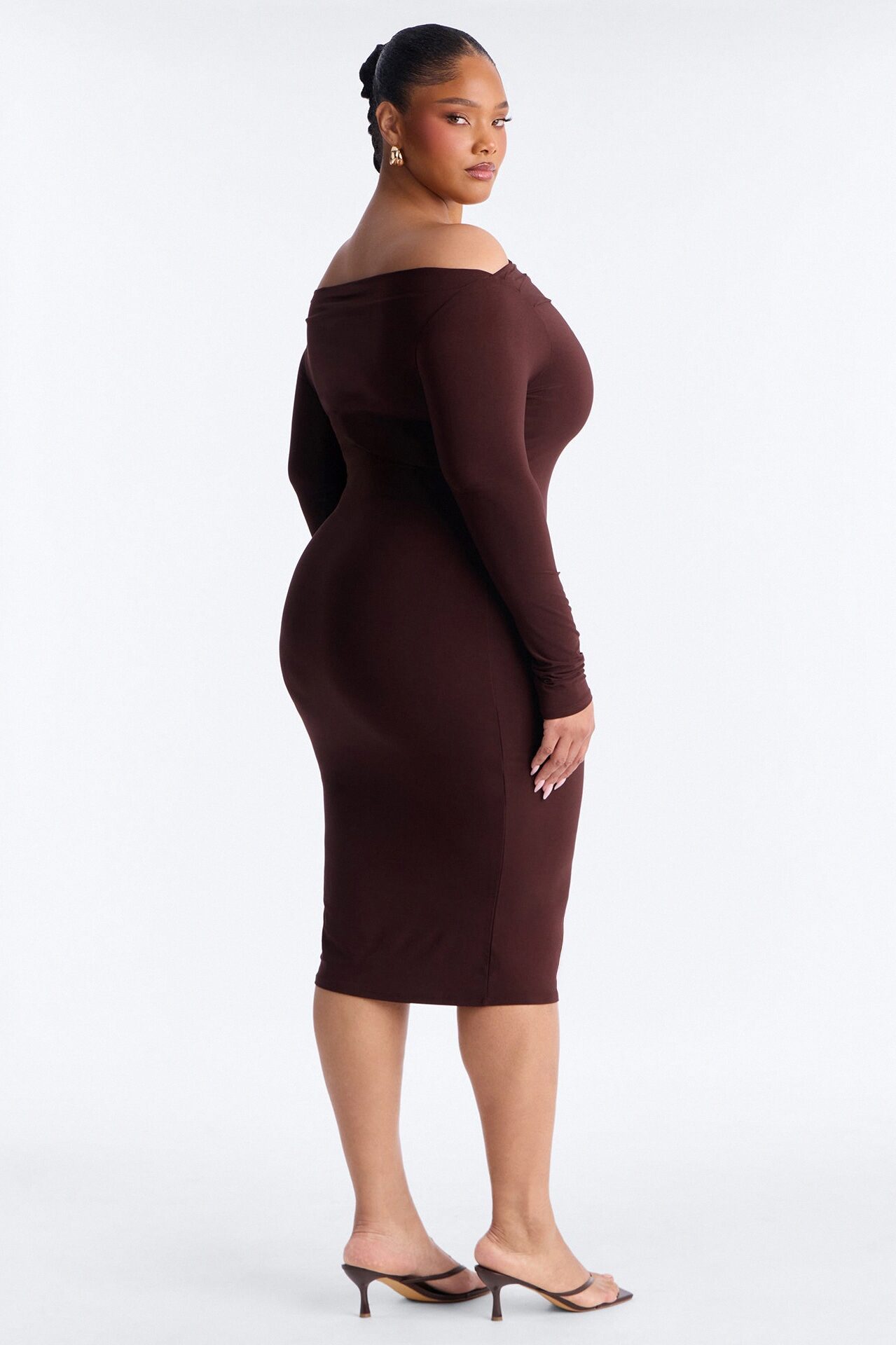 Delia Off Shoulder Midi Dress - Chocolate