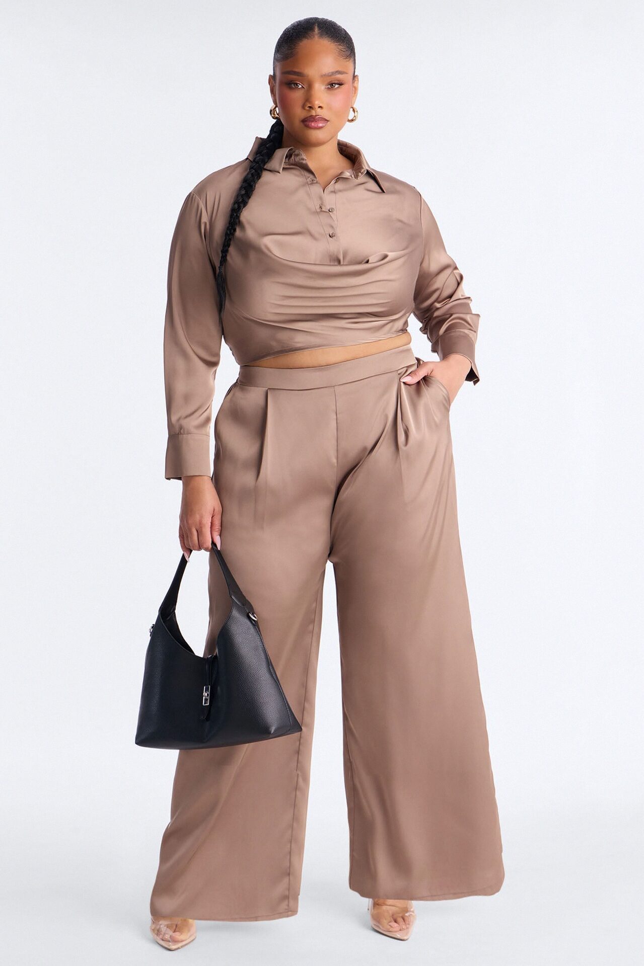Champagne Dreams Satin Pant Set - Bronze