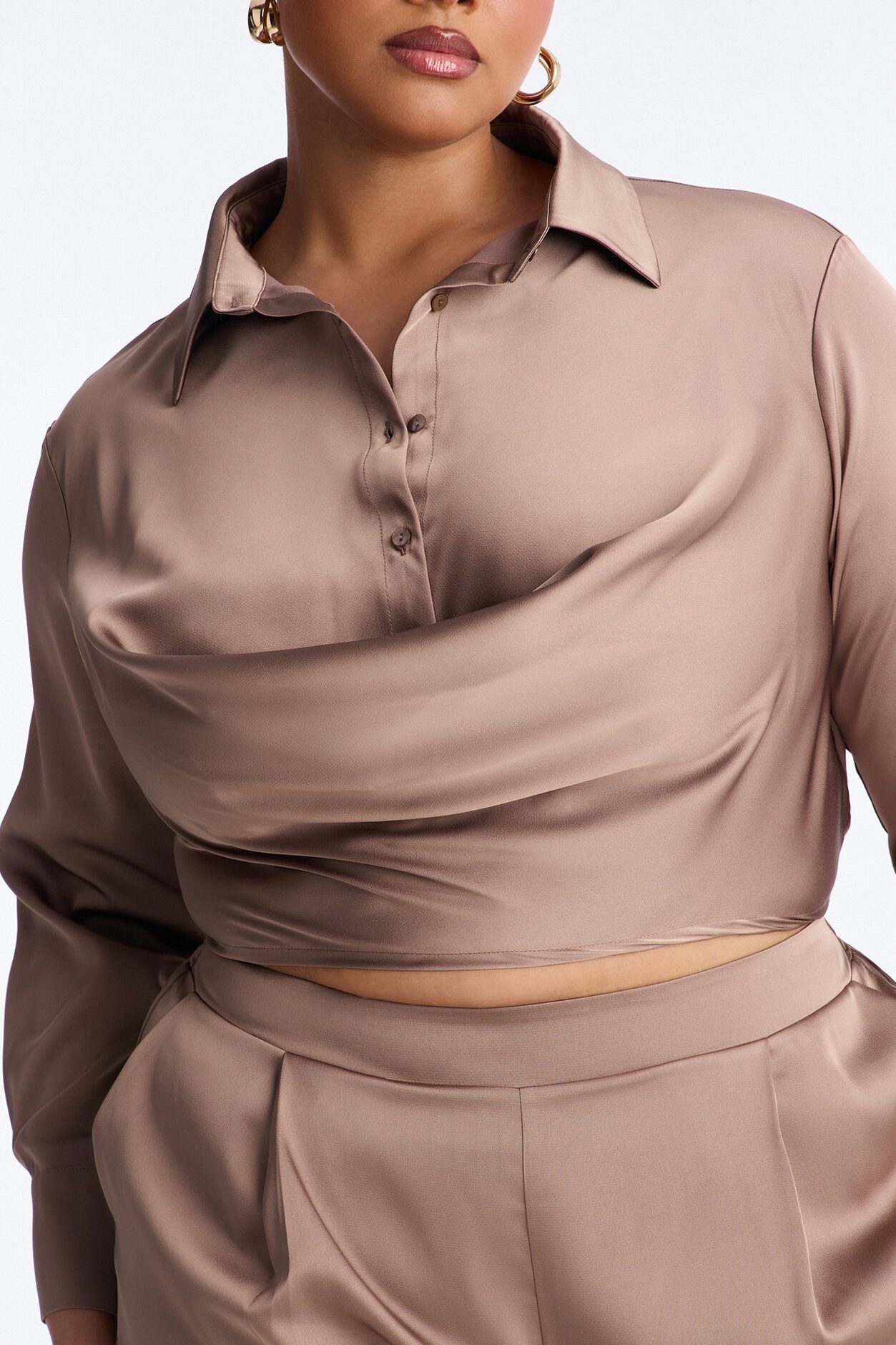 Champagne Dreams Satin Pant Set - Bronze