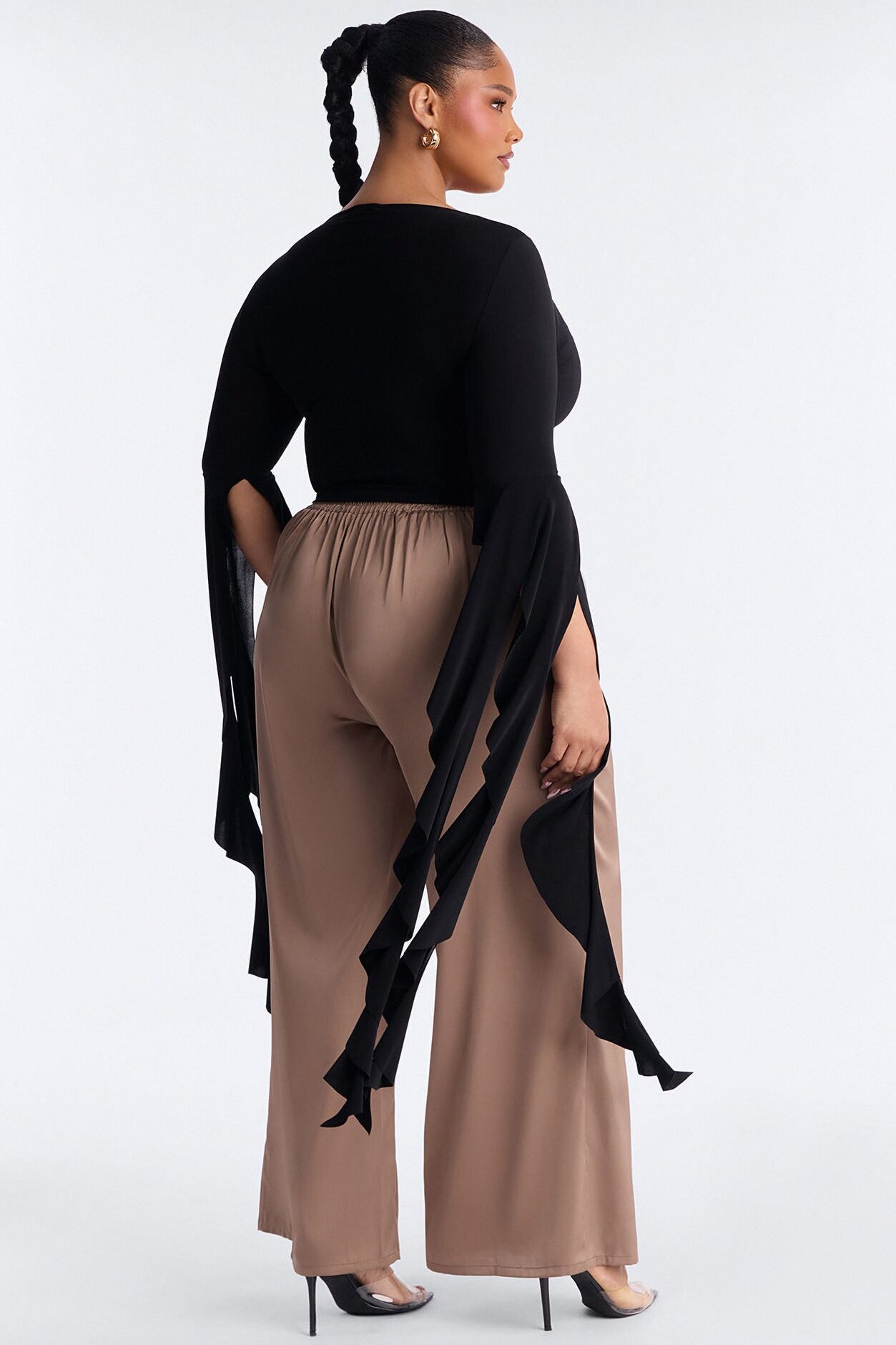 Isabella Boat Neck Ruffle Long Sleeve Top - Black