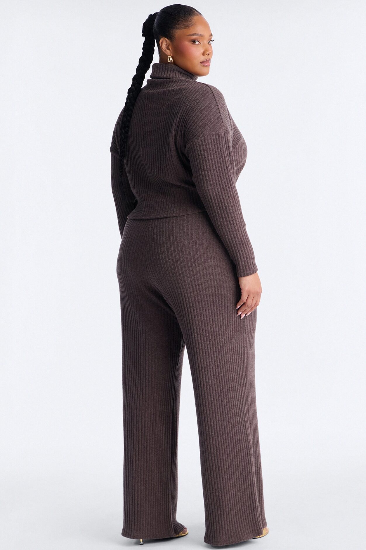 Melissa Ribbed Turtleneck Pant Set - Brown