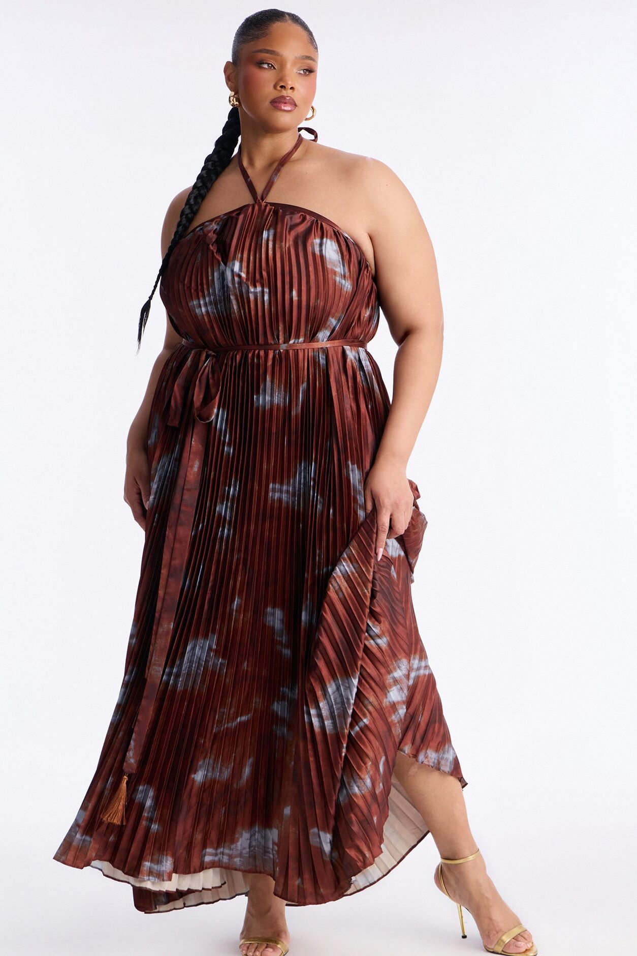 Flirting Plisse Maxi Dress - Brown/combo