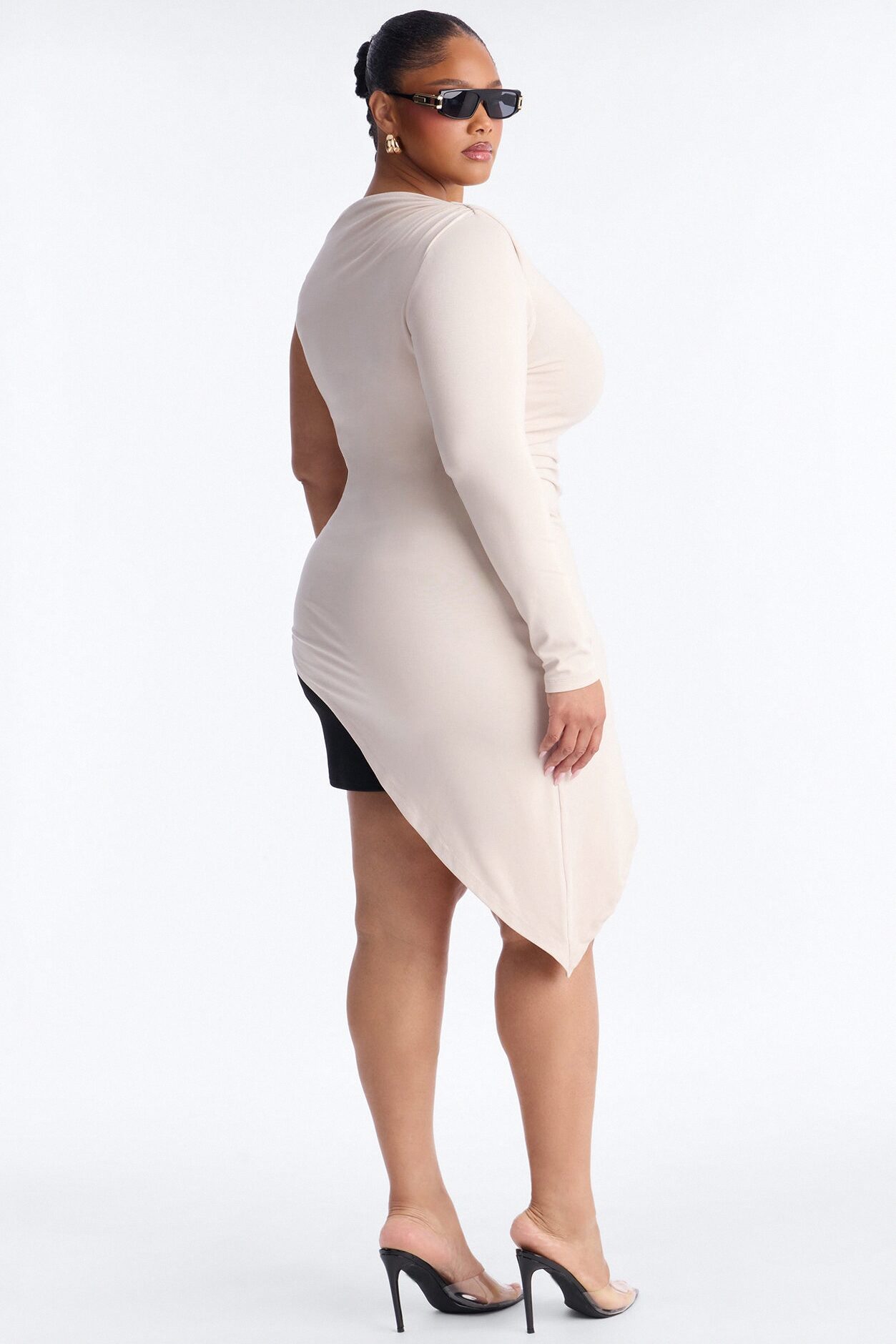 Moscow One Shoulder Asymmetrical Long Sleeve Top - Stone