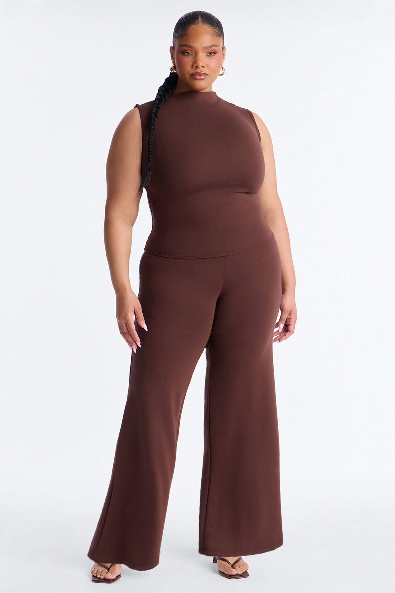 Kiana Sleeveless Mock Neck Pant Set - Chocolate