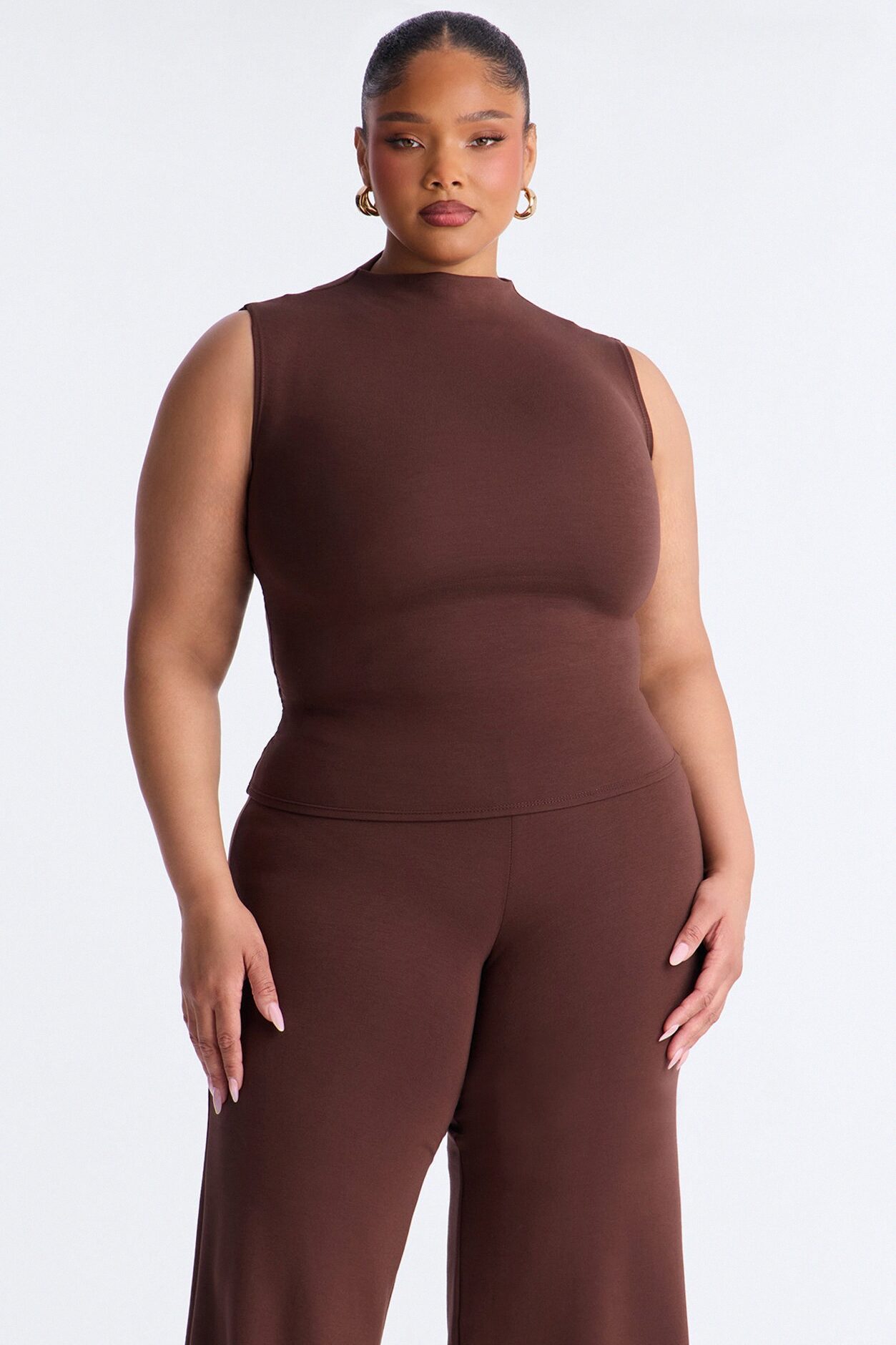 Kiana Sleeveless Mock Neck Pant Set - Chocolate