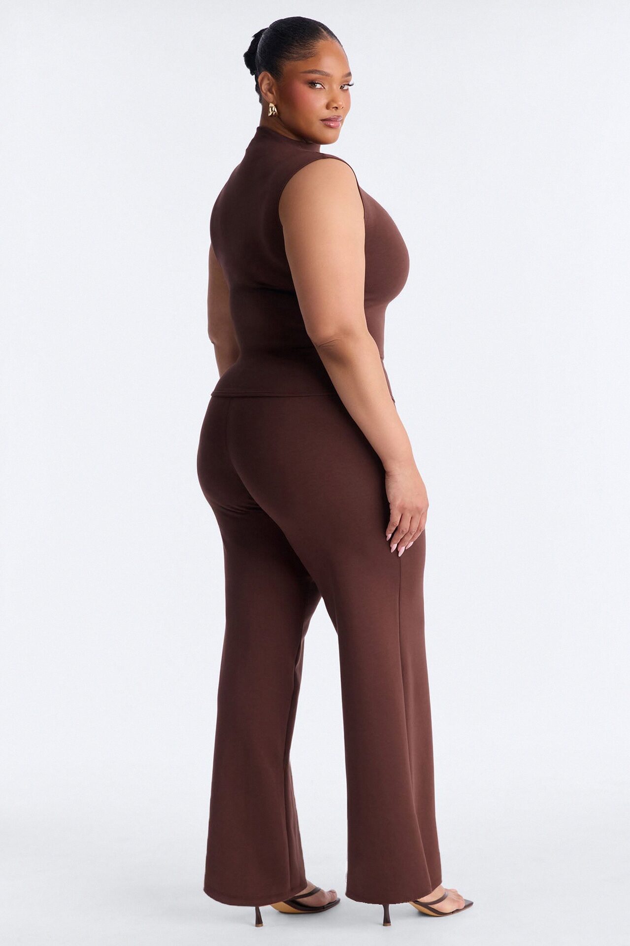 Kiana Sleeveless Mock Neck Pant Set - Chocolate