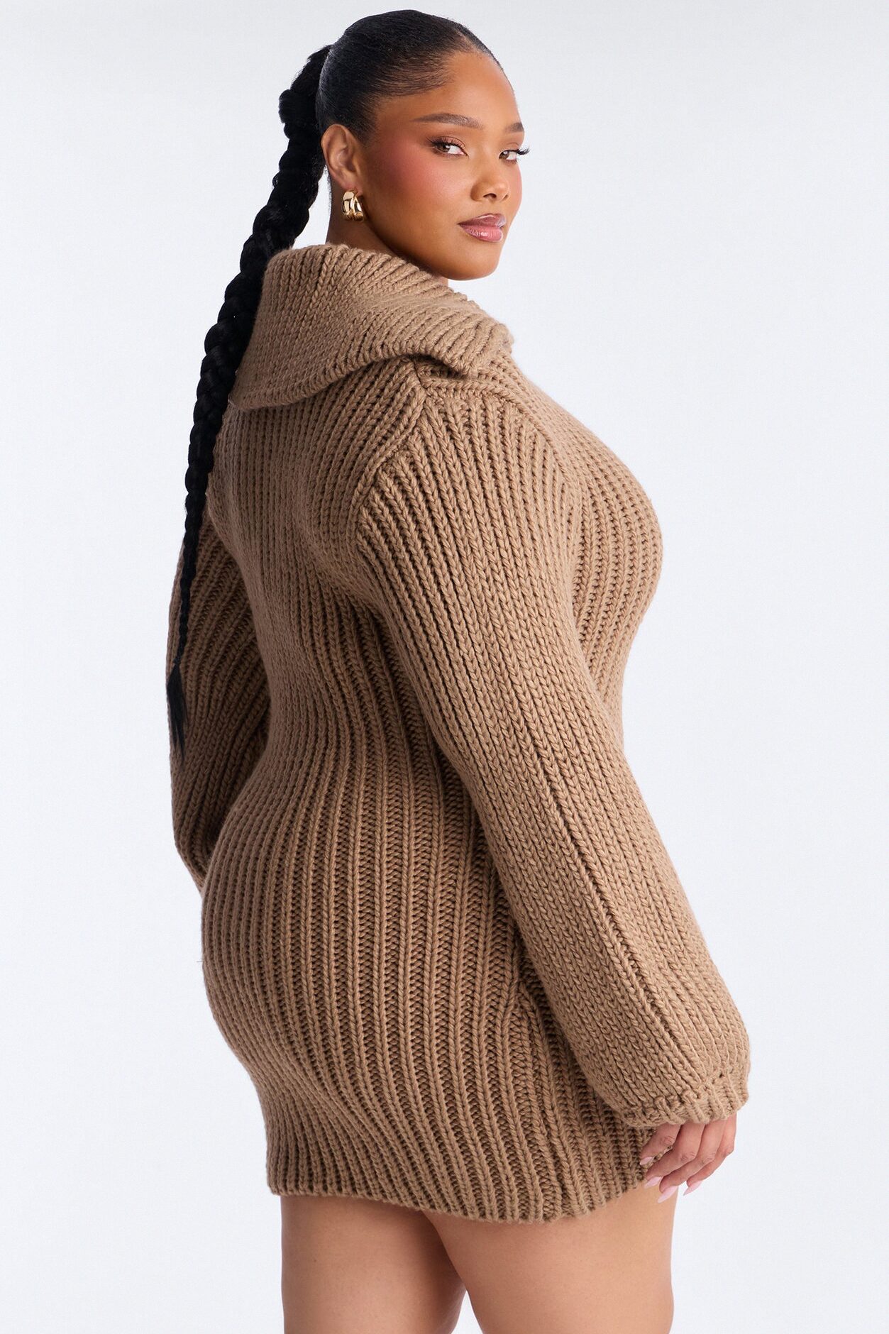 Tessa Chunky Knit Sweater Mini Dress - Mocha