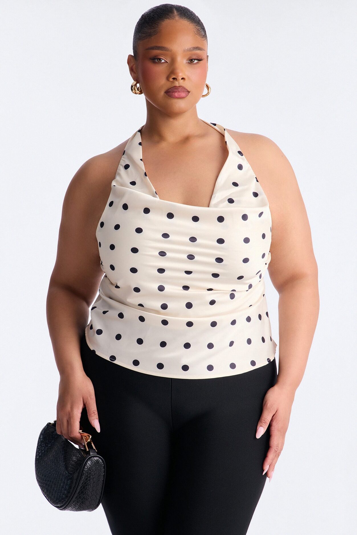 A Twist Of Dots Satin Halter Top - Ivory/combo
