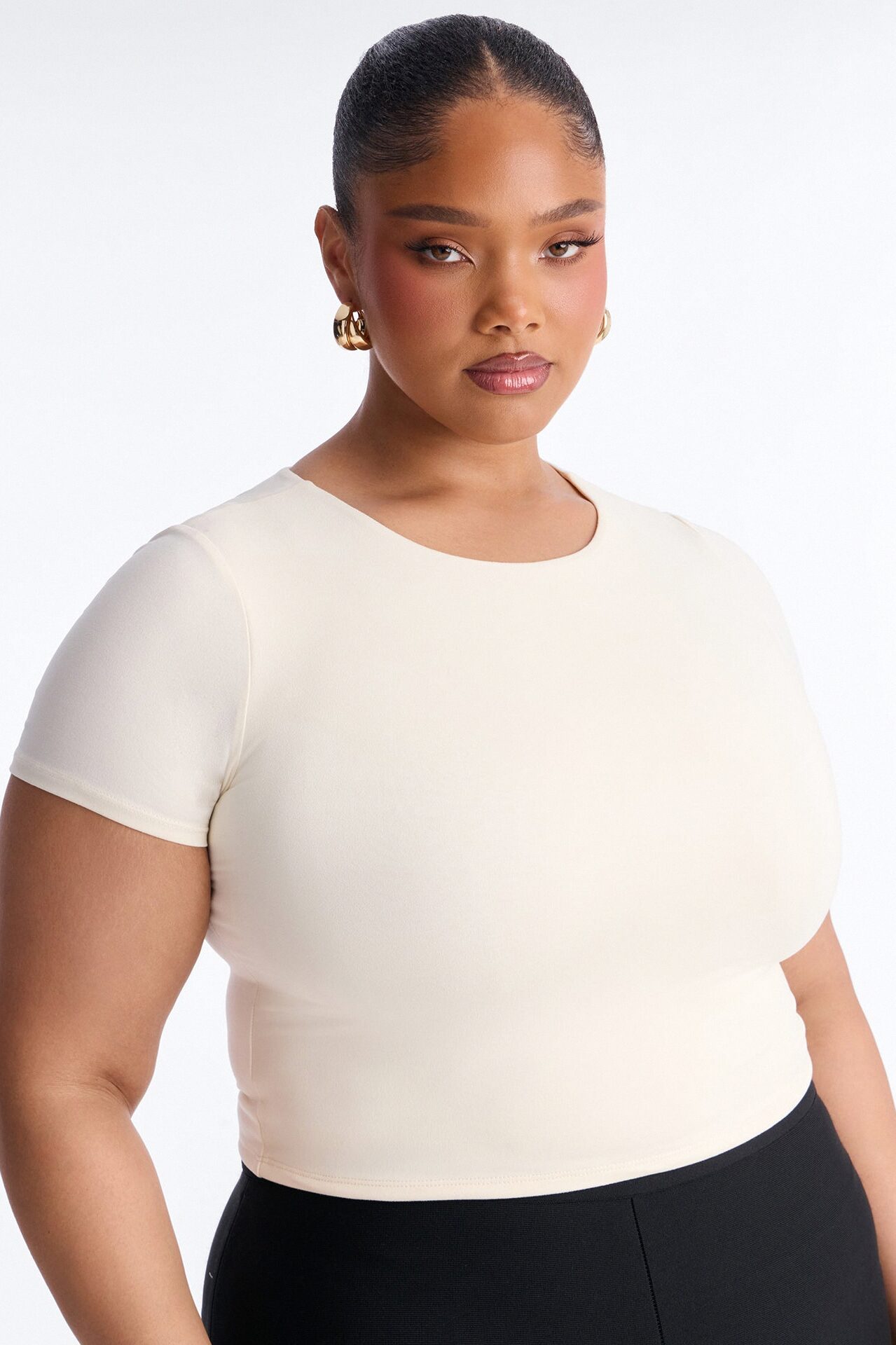 Jaslynn Double Lined Cropped Baby Tee - Bone