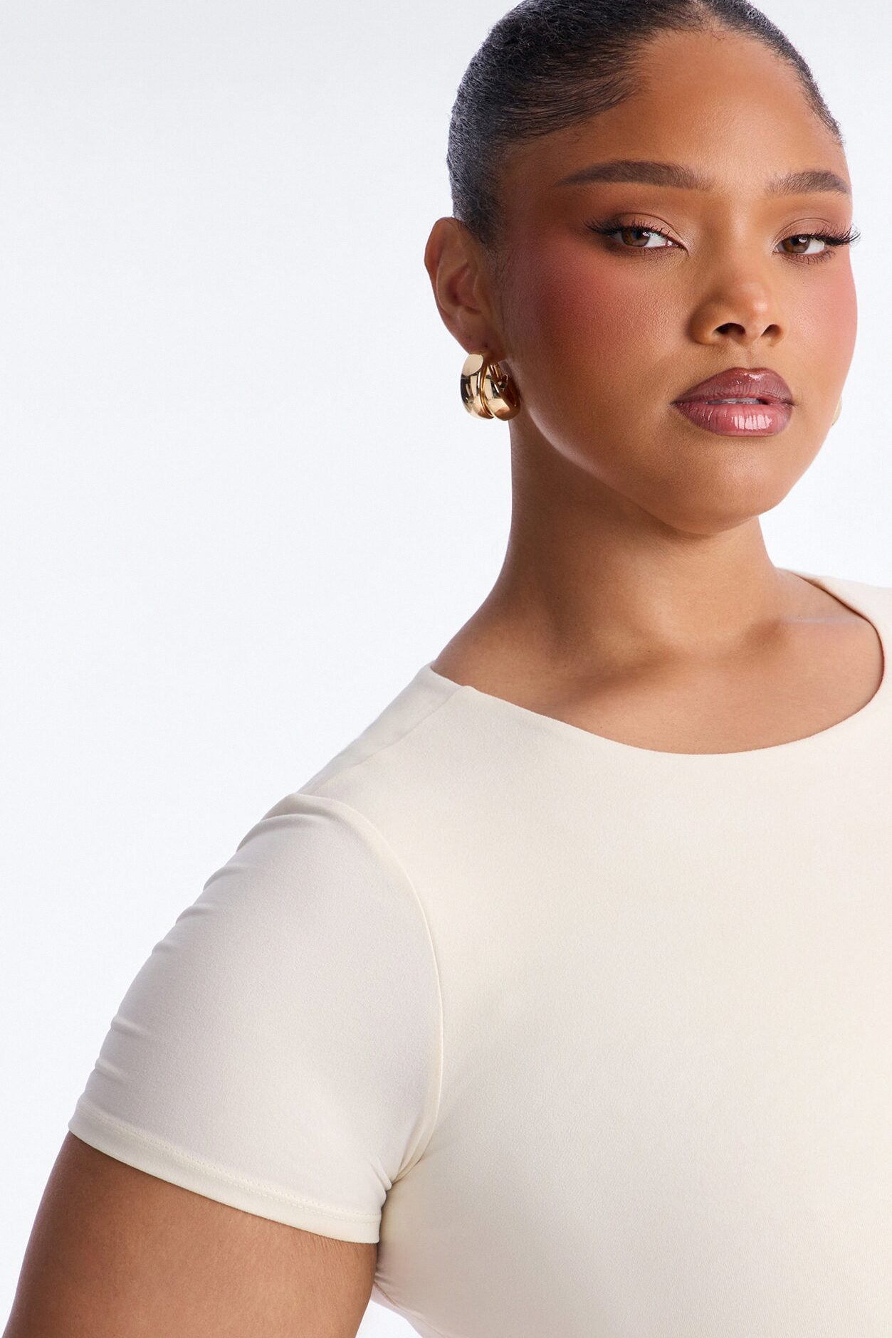 Jaslynn Double Lined Cropped Baby Tee - Bone