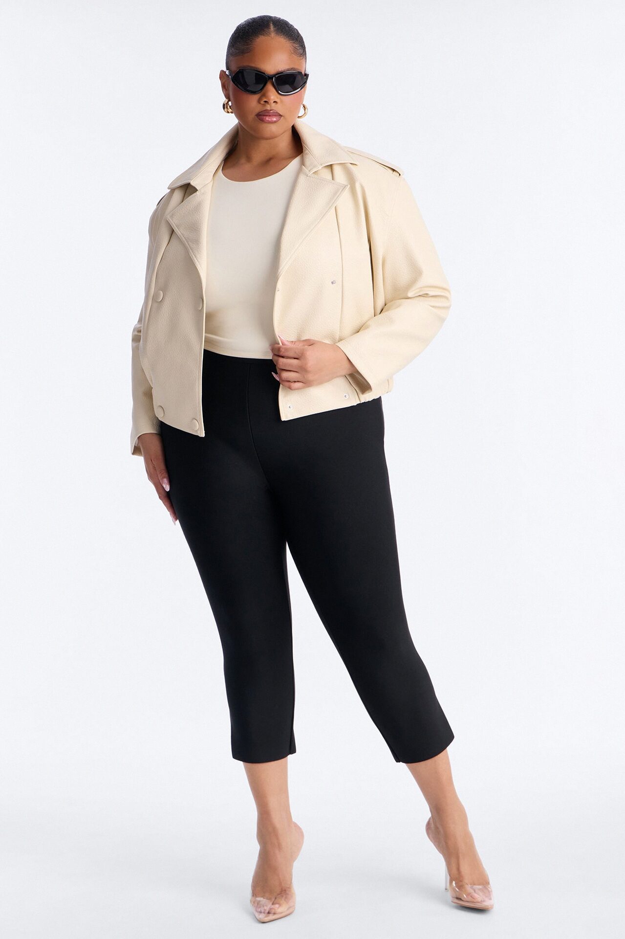Adrienne Double Breasted Faux Leather Jacket - Bone