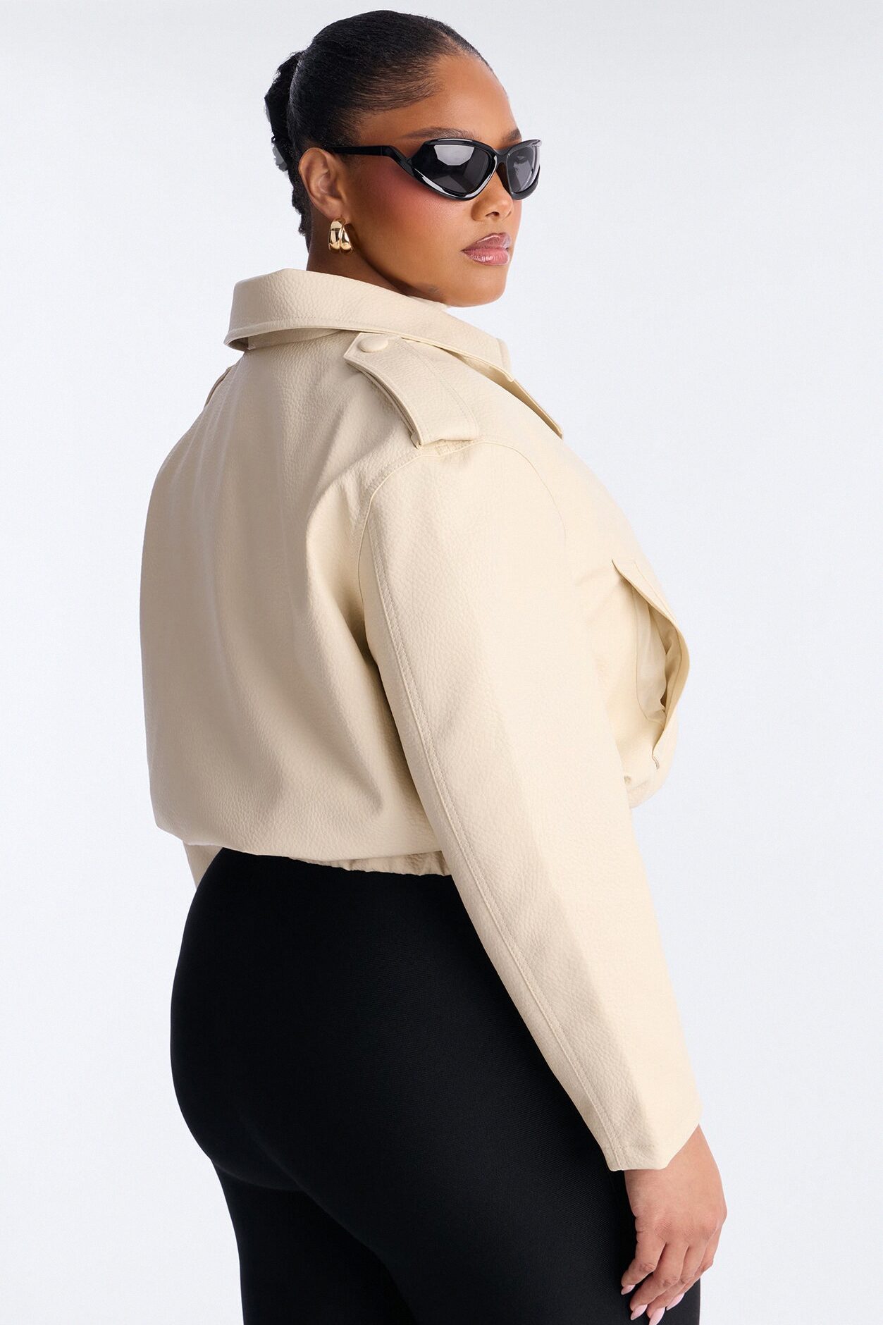 Adrienne Double Breasted Faux Leather Jacket - Bone
