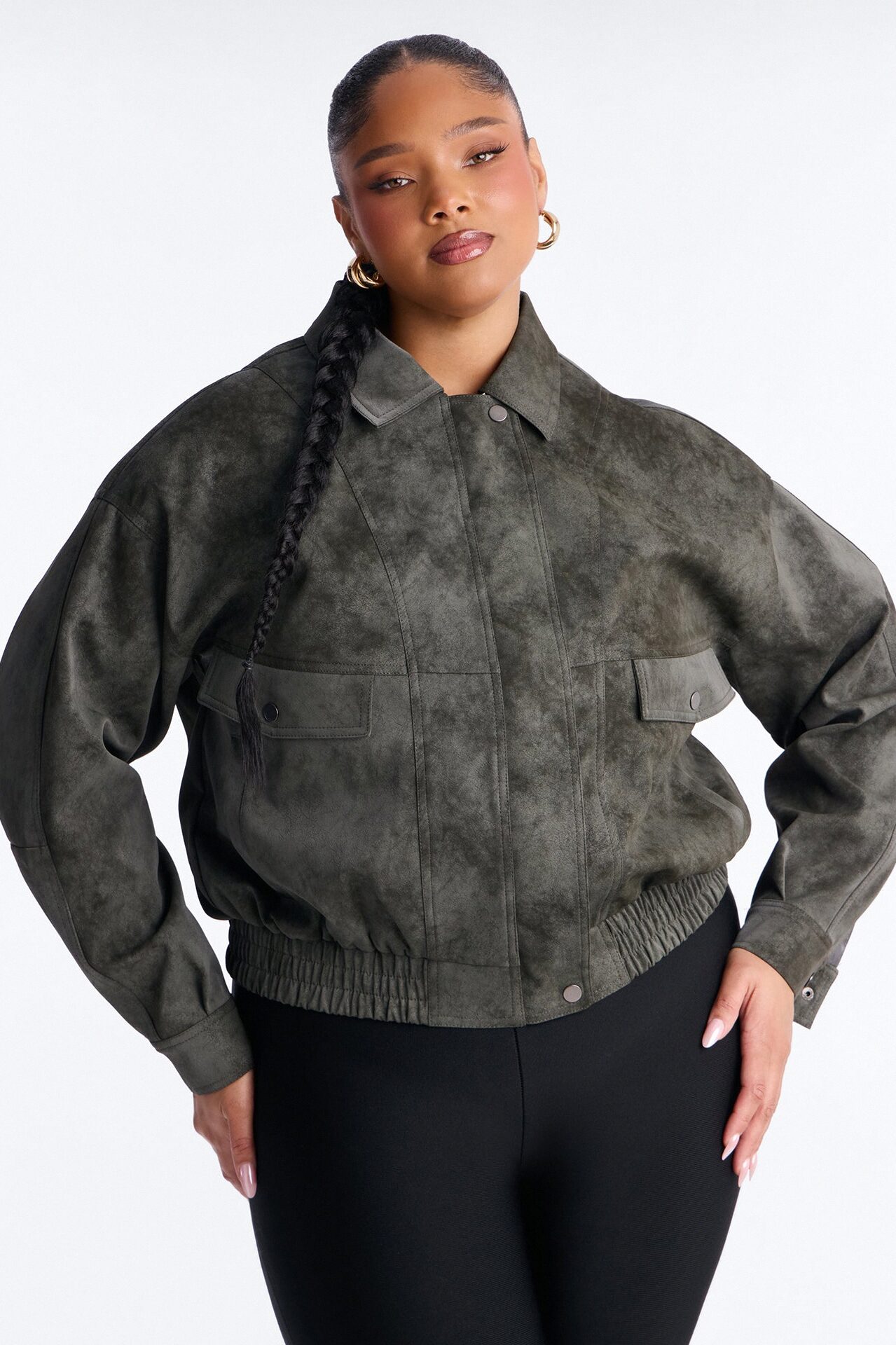 Corey Washed Faux Leather Bomber Jacket - Olive