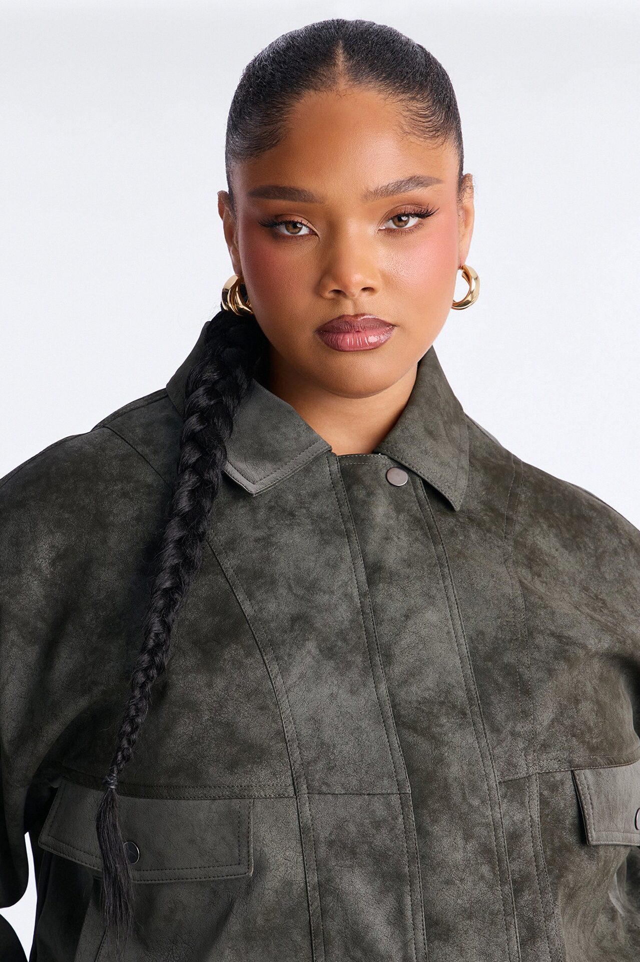 Corey Washed Faux Leather Bomber Jacket - Olive