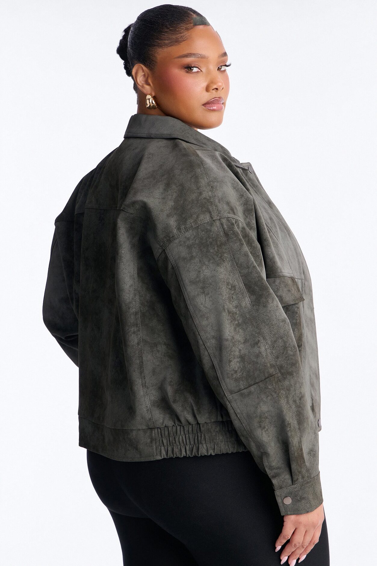 Corey Washed Faux Leather Bomber Jacket - Olive