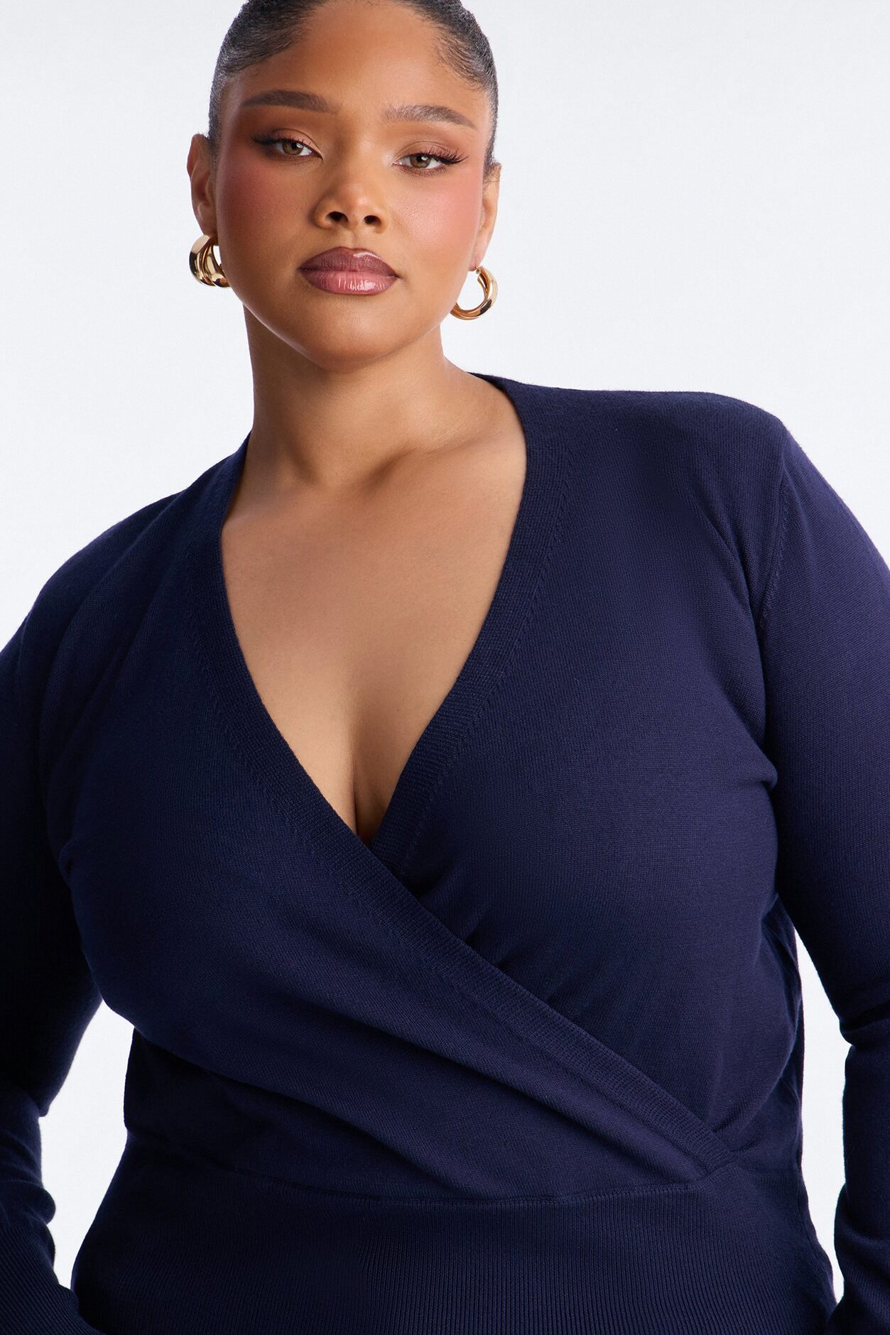 Amelia Shoulder Pads Surplice Sweater Top - Navy