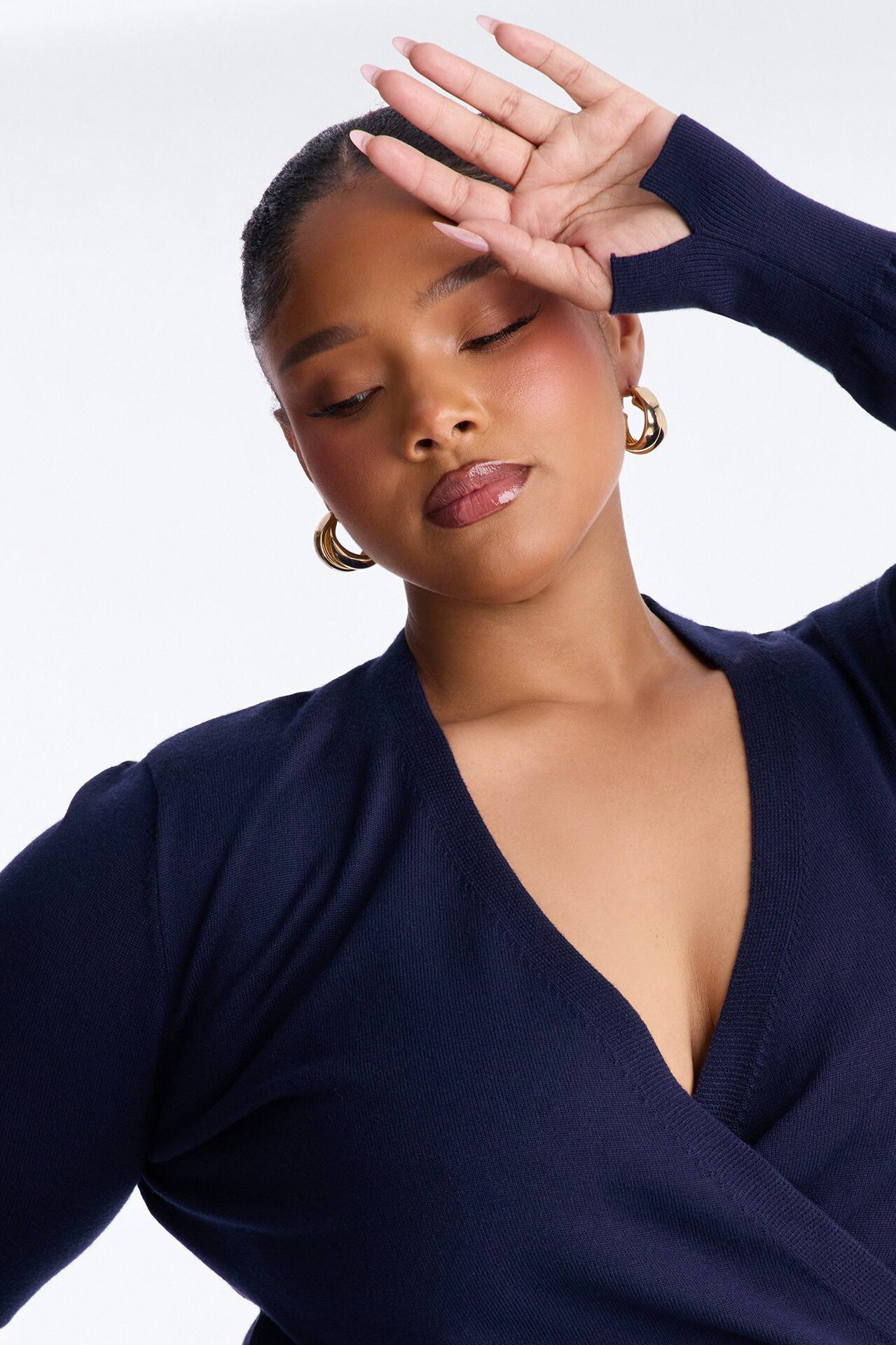 Amelia Shoulder Pads Surplice Sweater Top - Navy
