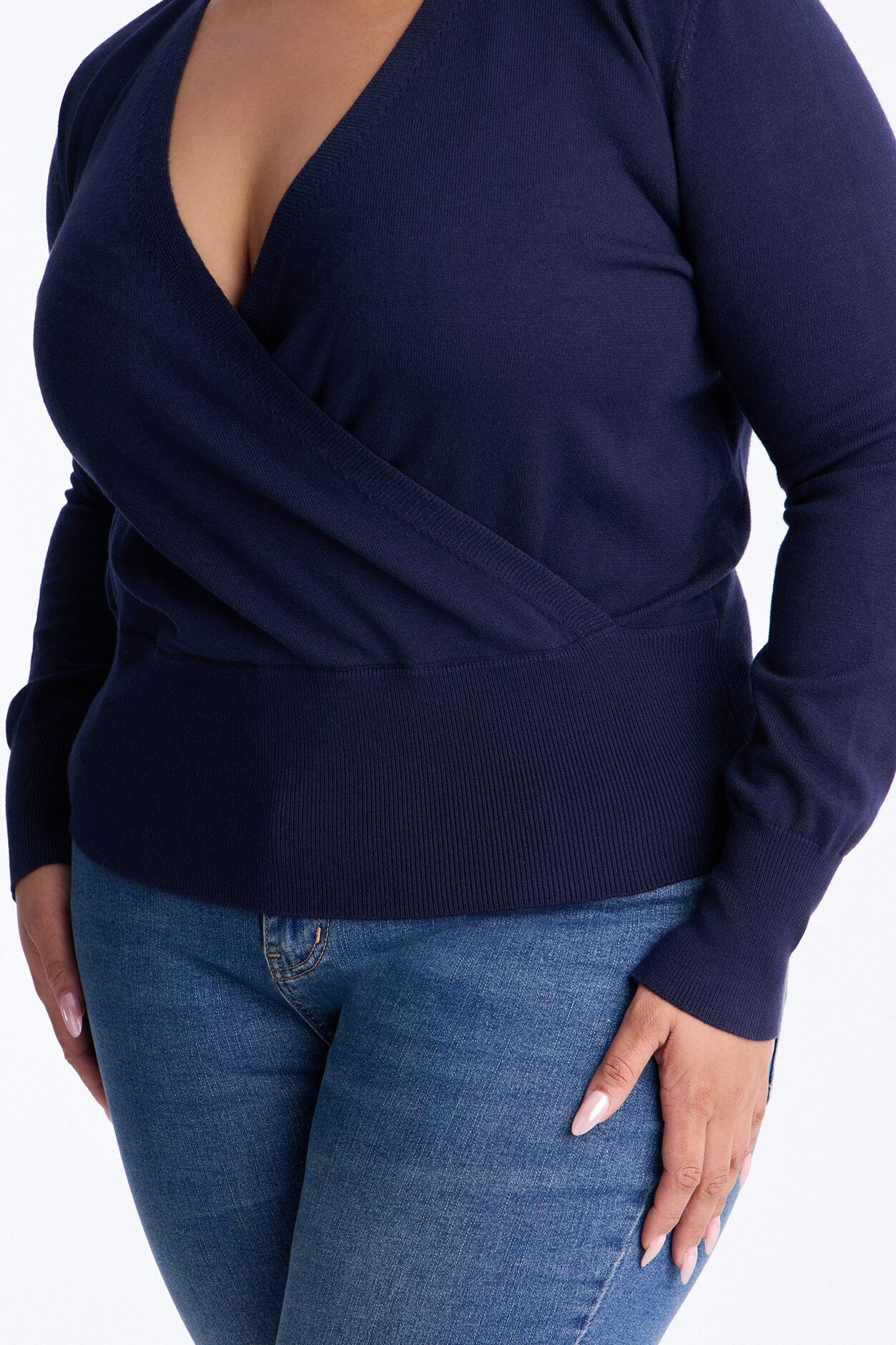 Amelia Shoulder Pads Surplice Sweater Top - Navy