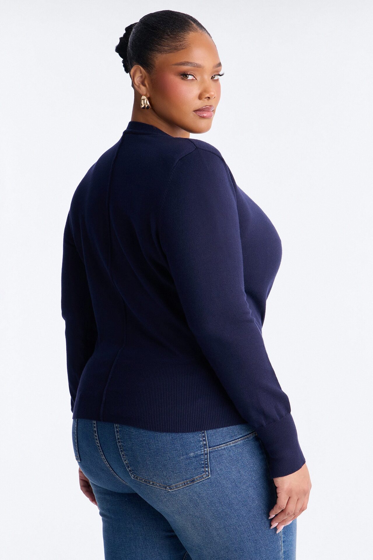 Amelia Shoulder Pads Surplice Sweater Top - Navy