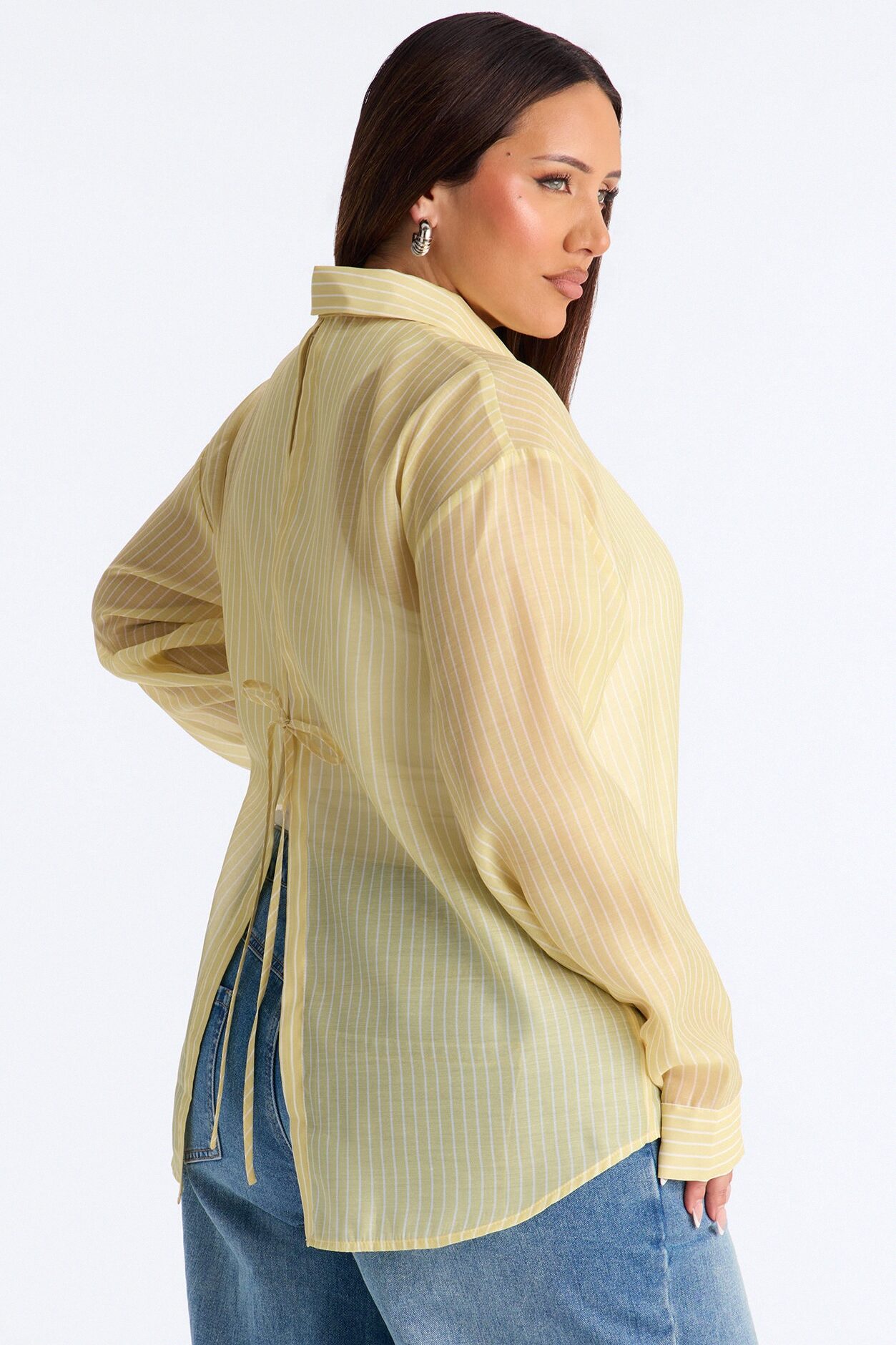 Cute Chaos Pinstripe Sheer Shirt - Butter Yellow