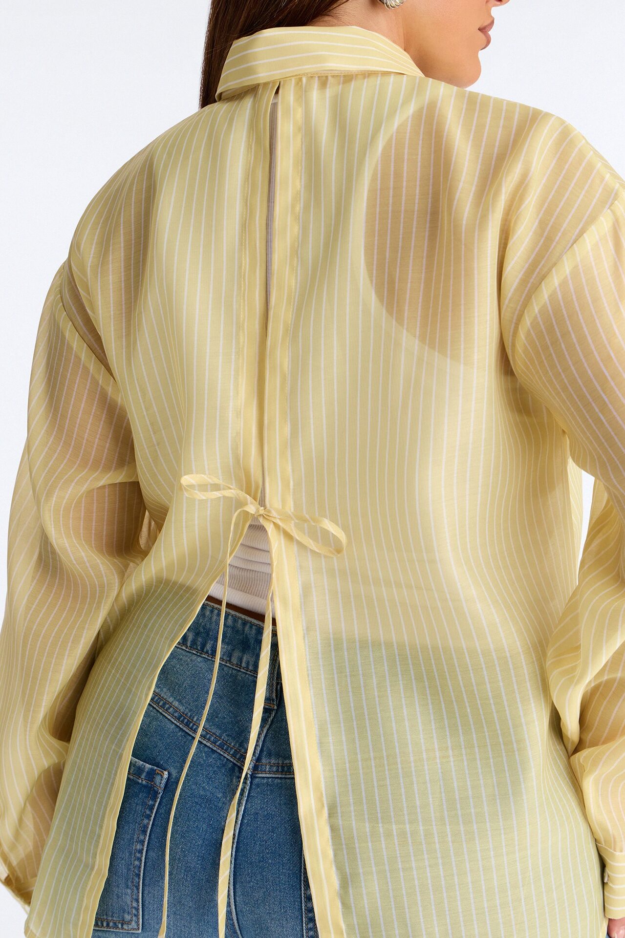 Cute Chaos Pinstripe Sheer Shirt - Butter Yellow