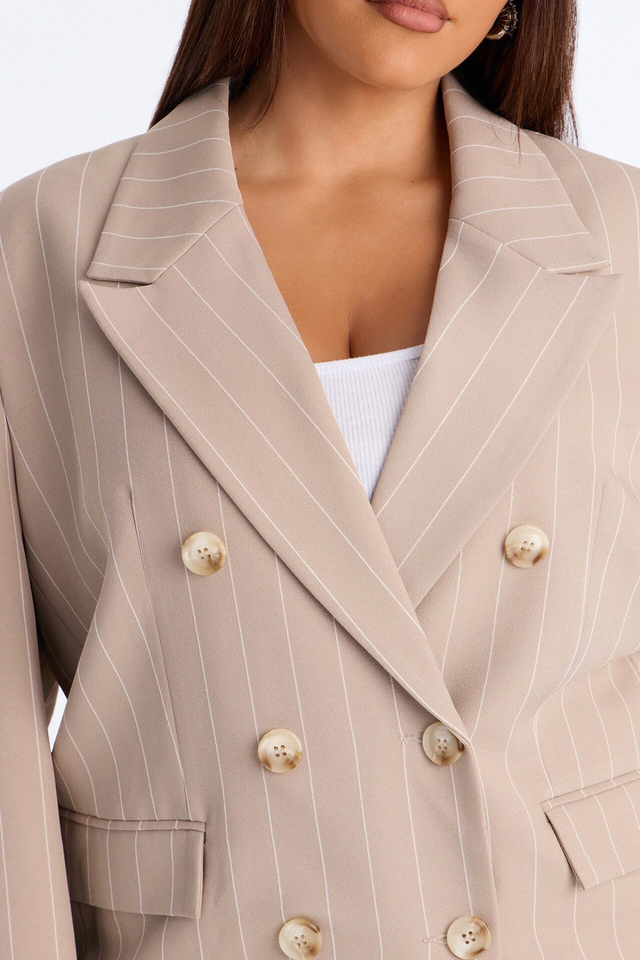 Regina Double Breasted Boyfriend Pinstripe Blazer - Stone