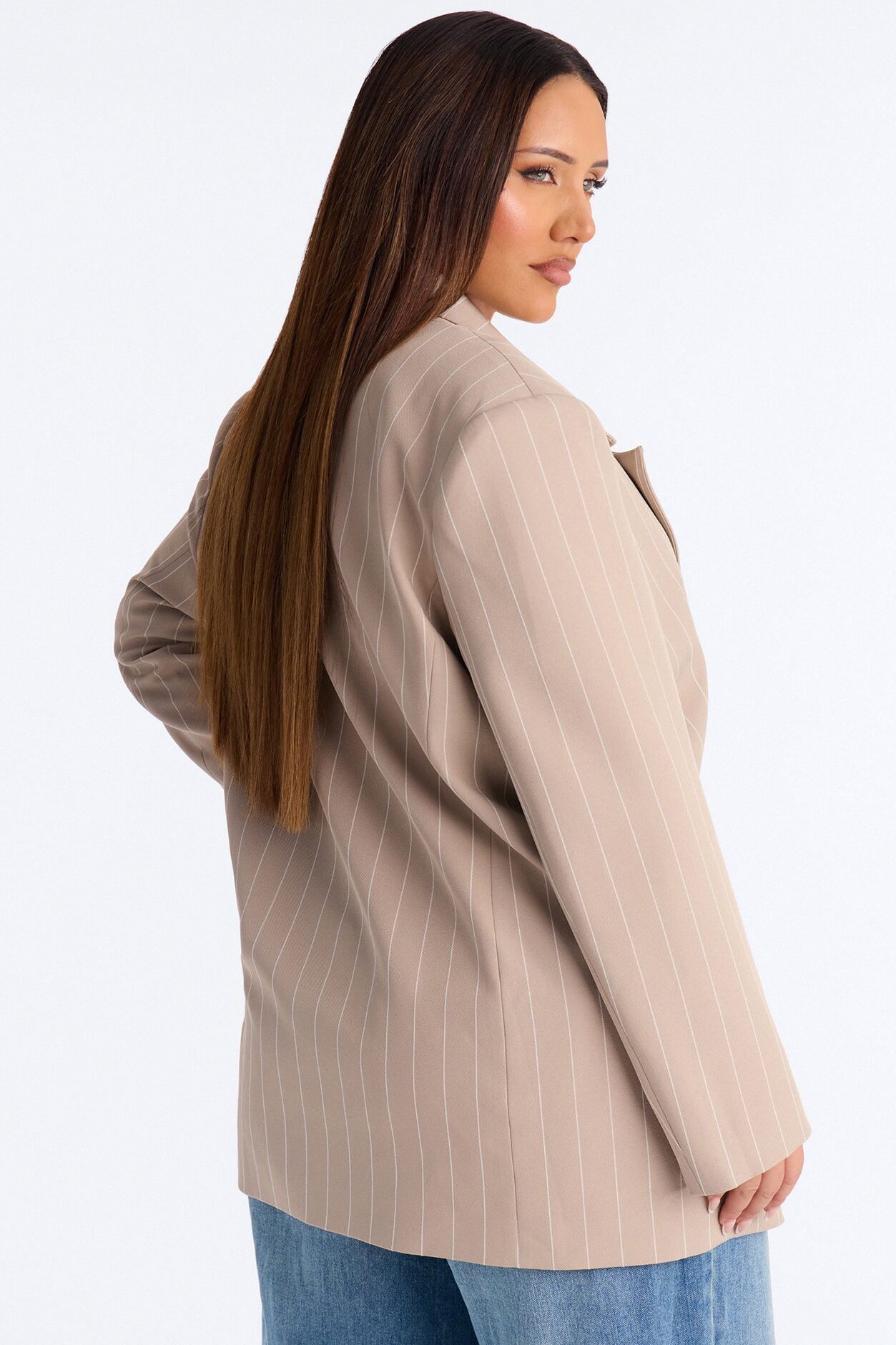 Regina Double Breasted Boyfriend Pinstripe Blazer - Stone
