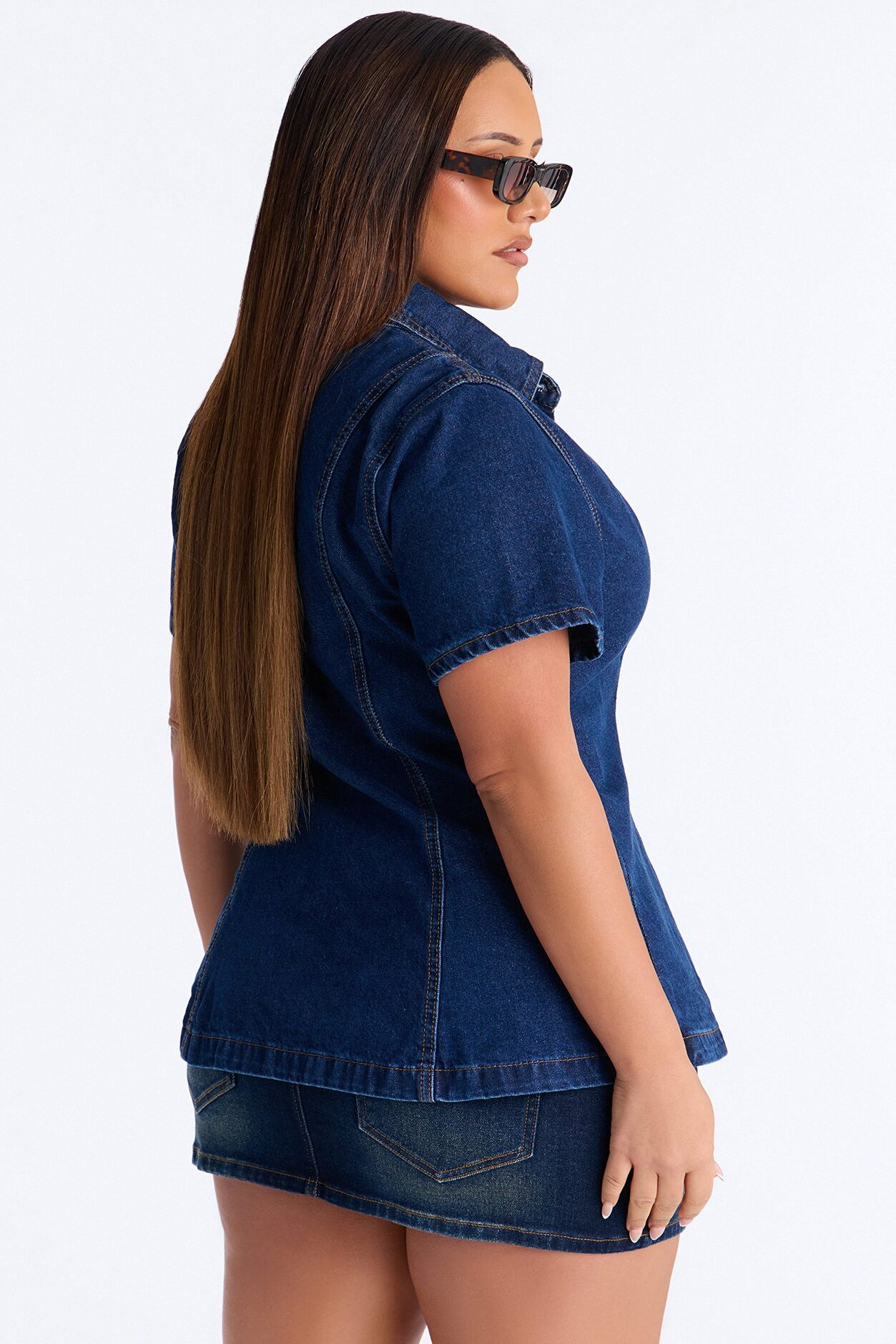 Nina Cinched Waist Denim Shirt - Indigo