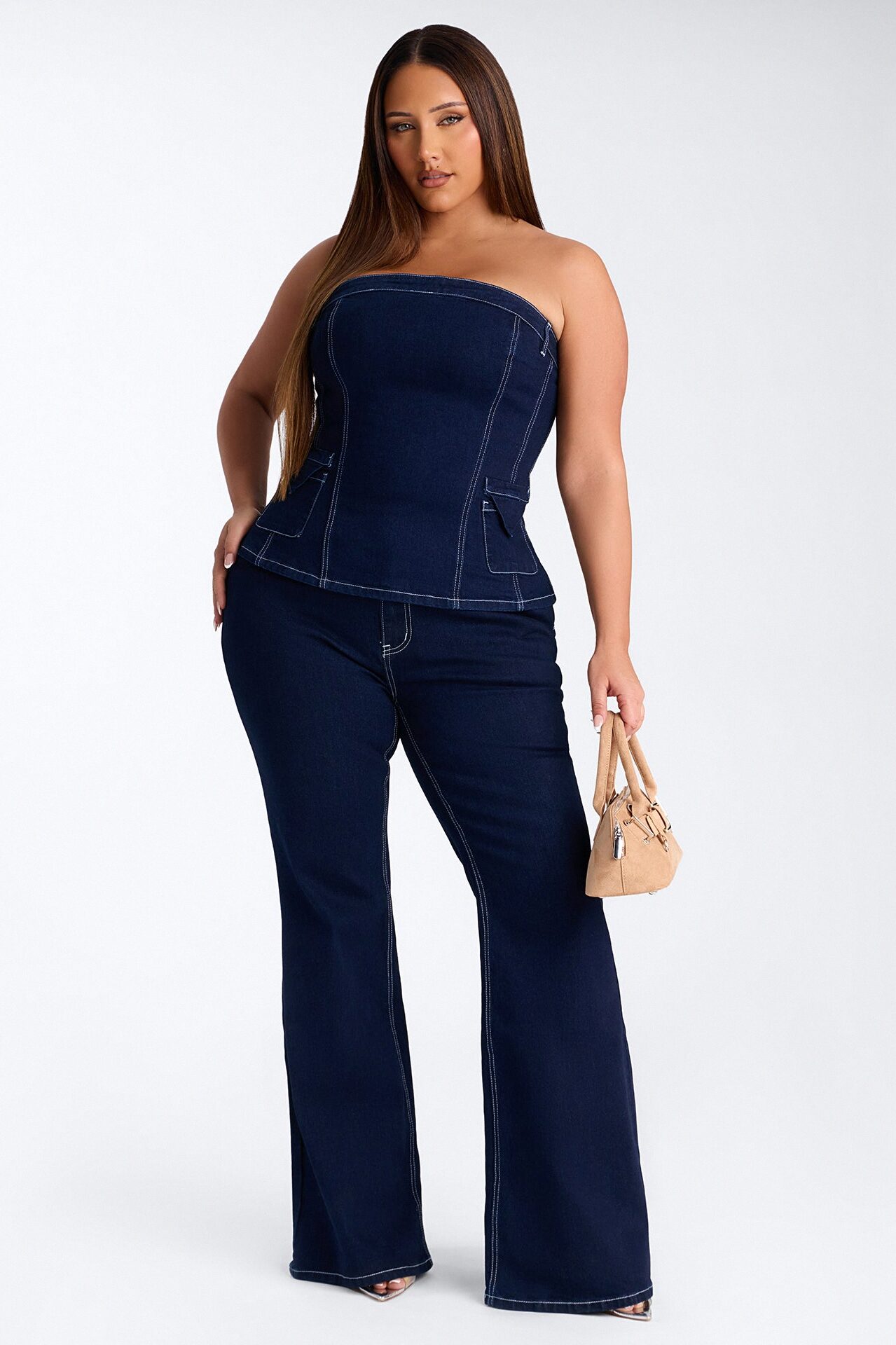 Vanessa Strapless Denim Pant Set - Dark Wash