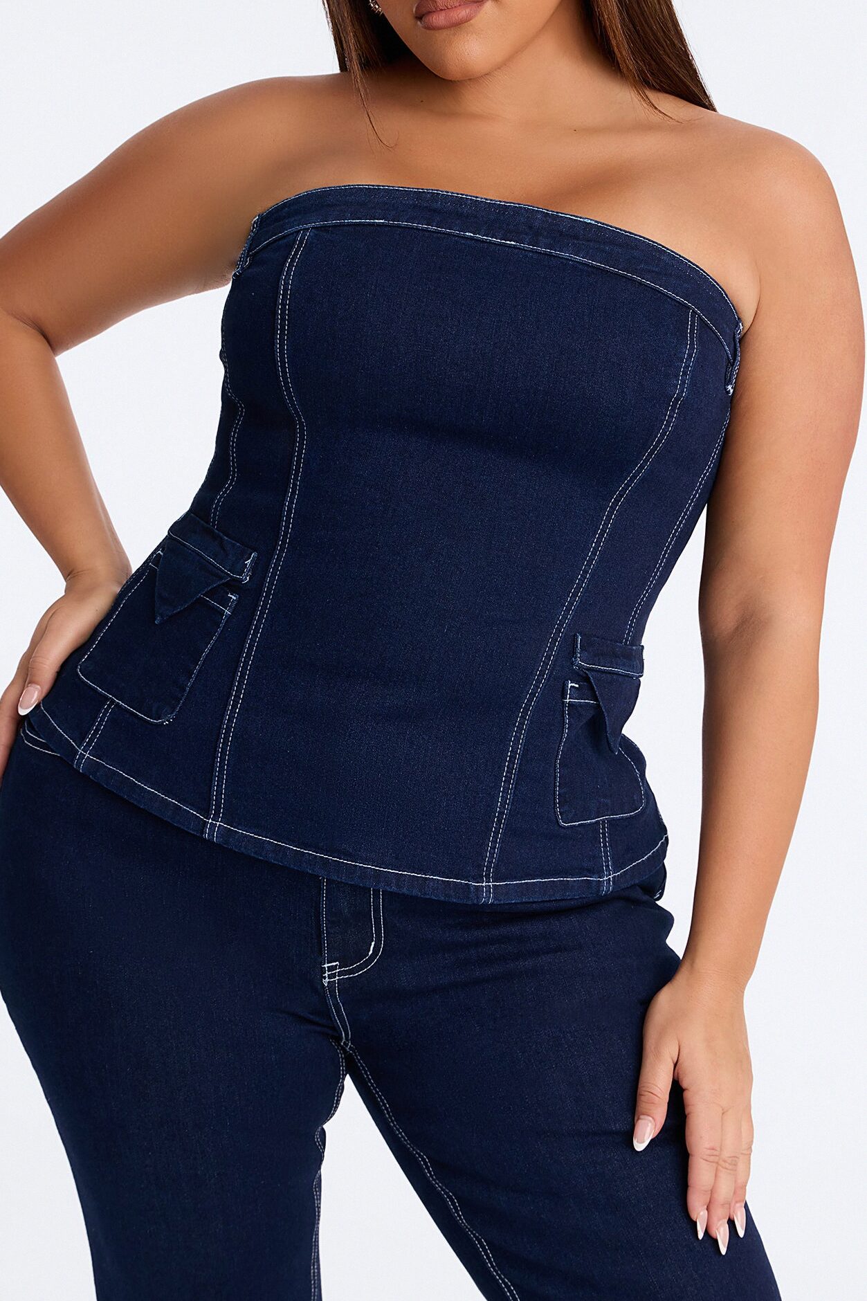 Vanessa Strapless Denim Pant Set - Dark Wash