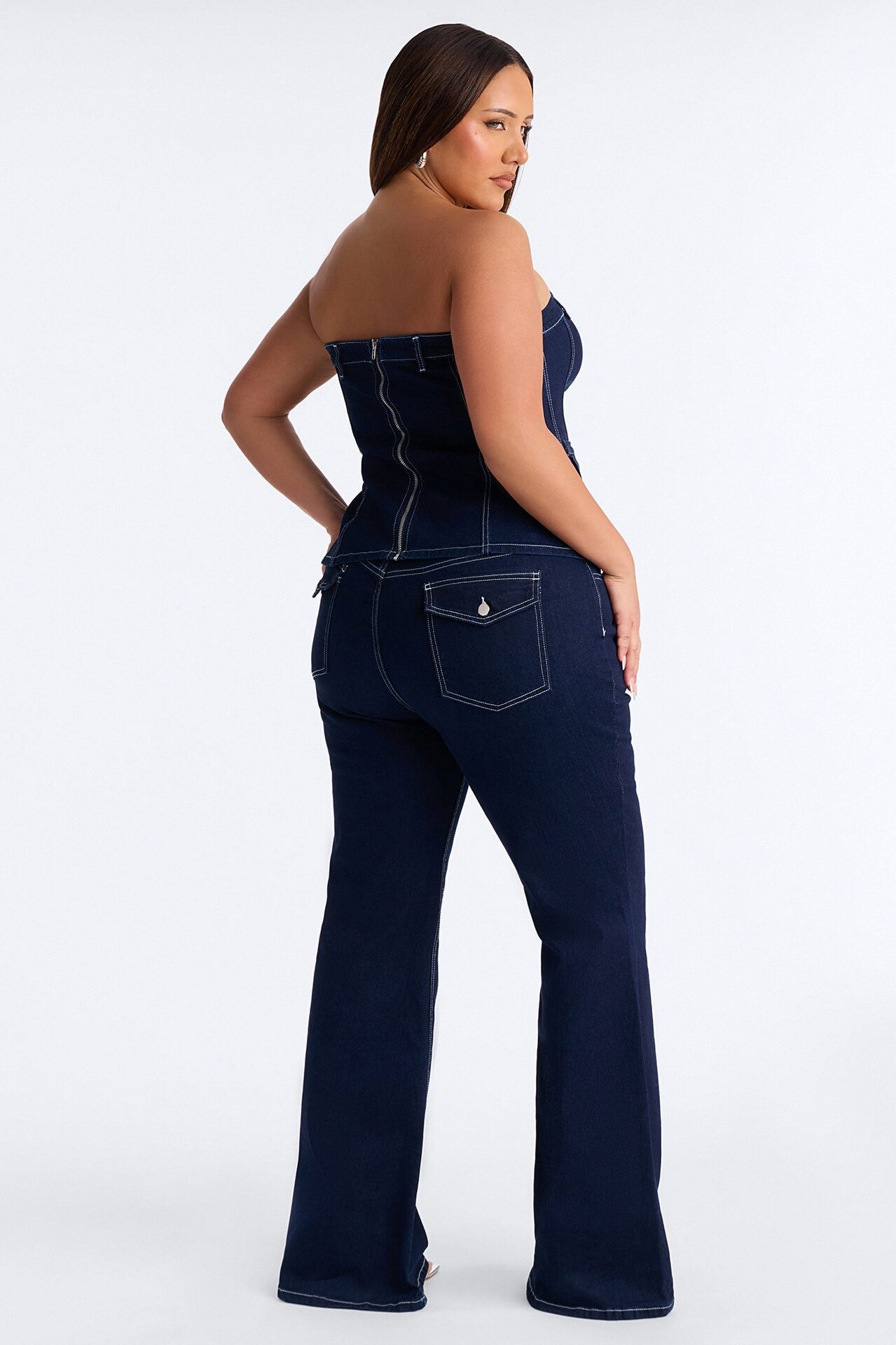 Vanessa Strapless Denim Pant Set - Dark Wash