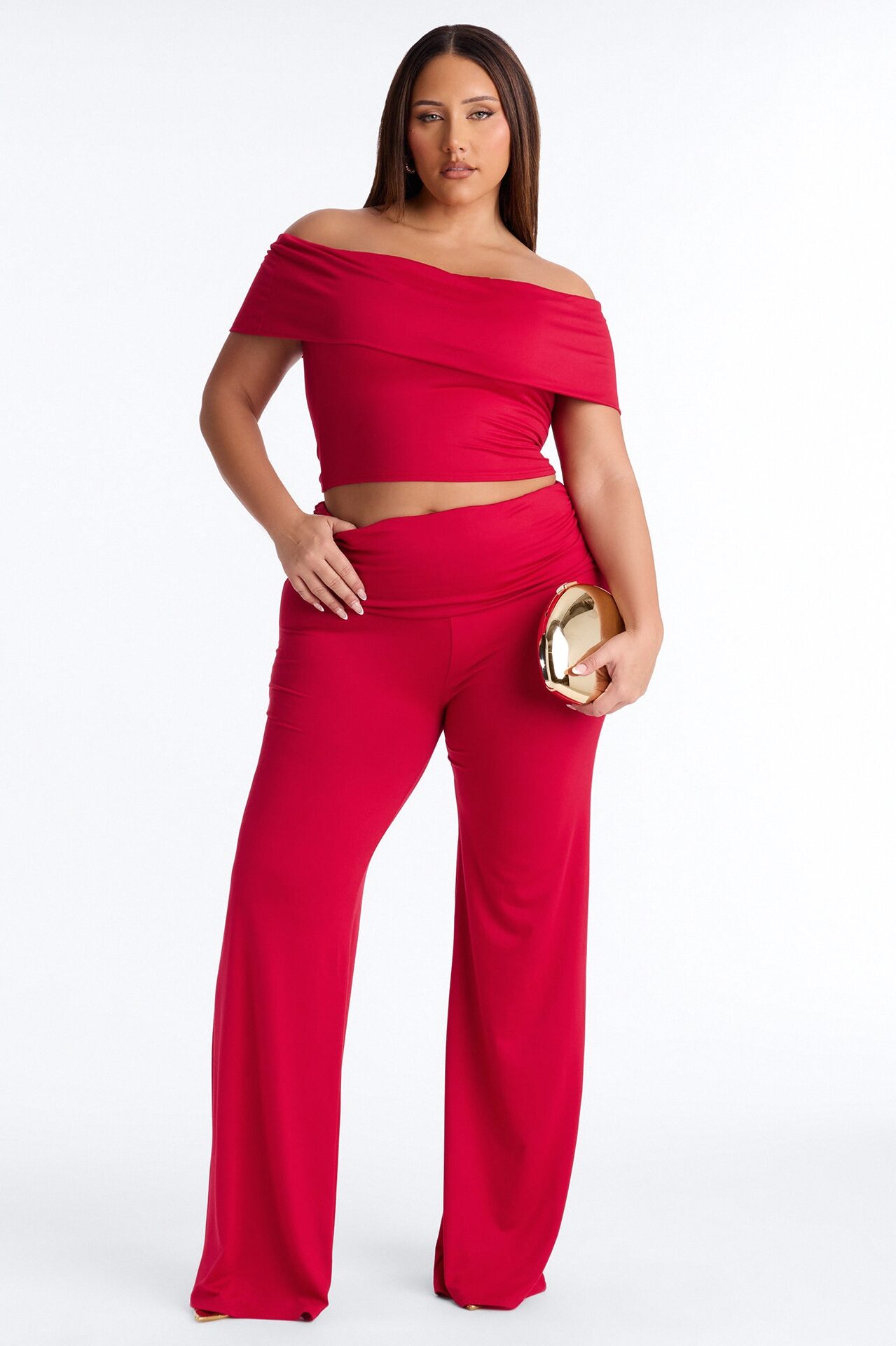 Mila Off Shoulder Pant Set - Red