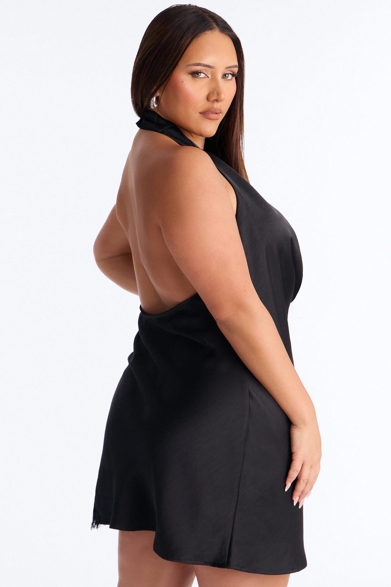 Selena Lace Trim Satin Mini Dress - Black