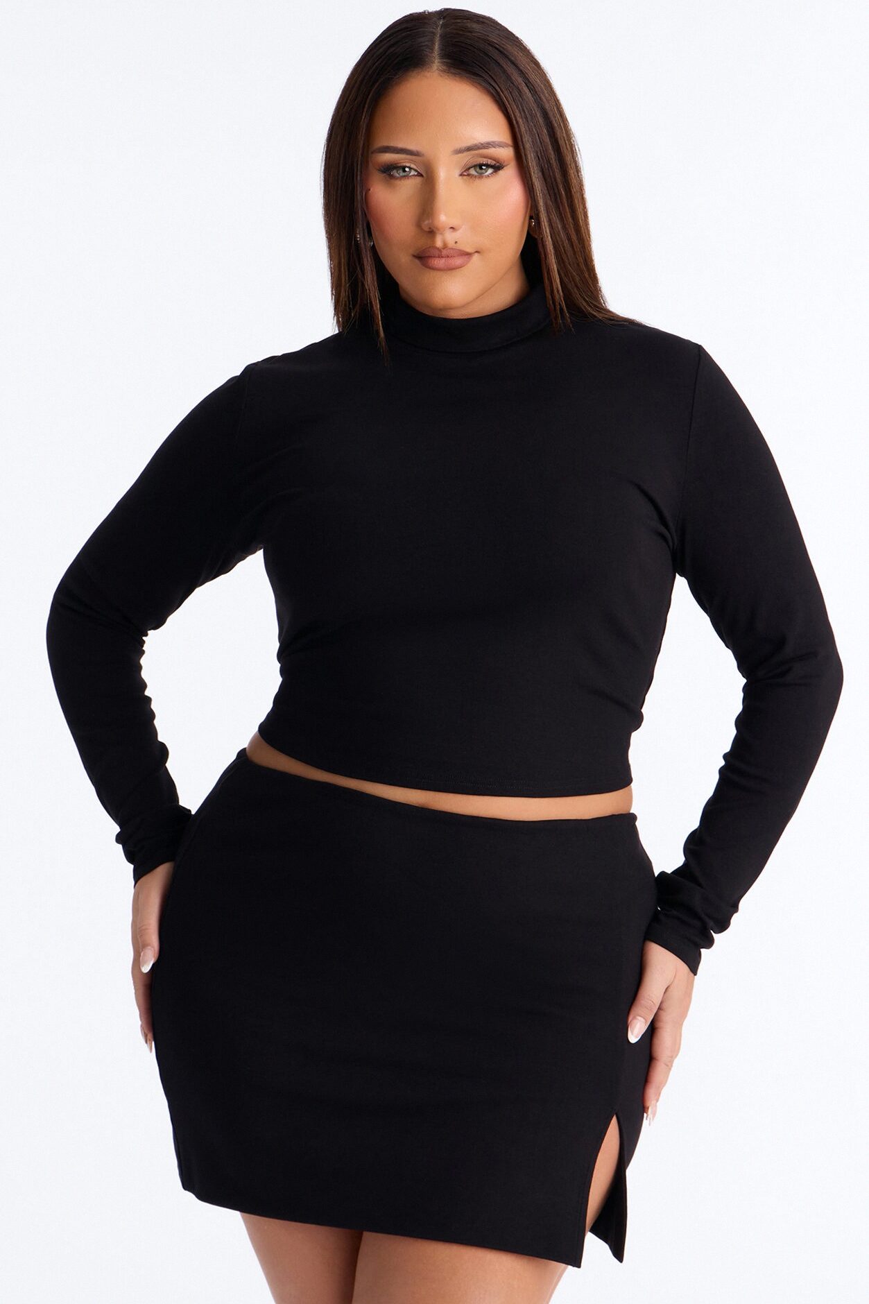 Diana Turtle Neck Skirt Set - Black