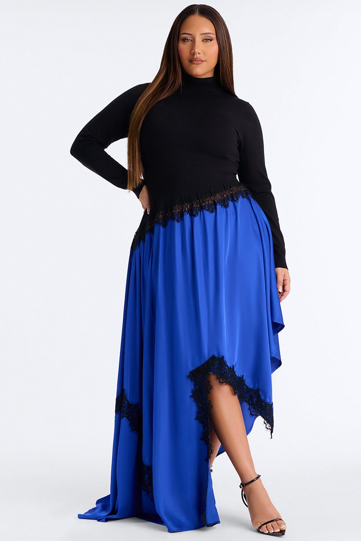 Marielle Lace Trim Maxi Dress - Black/Blue