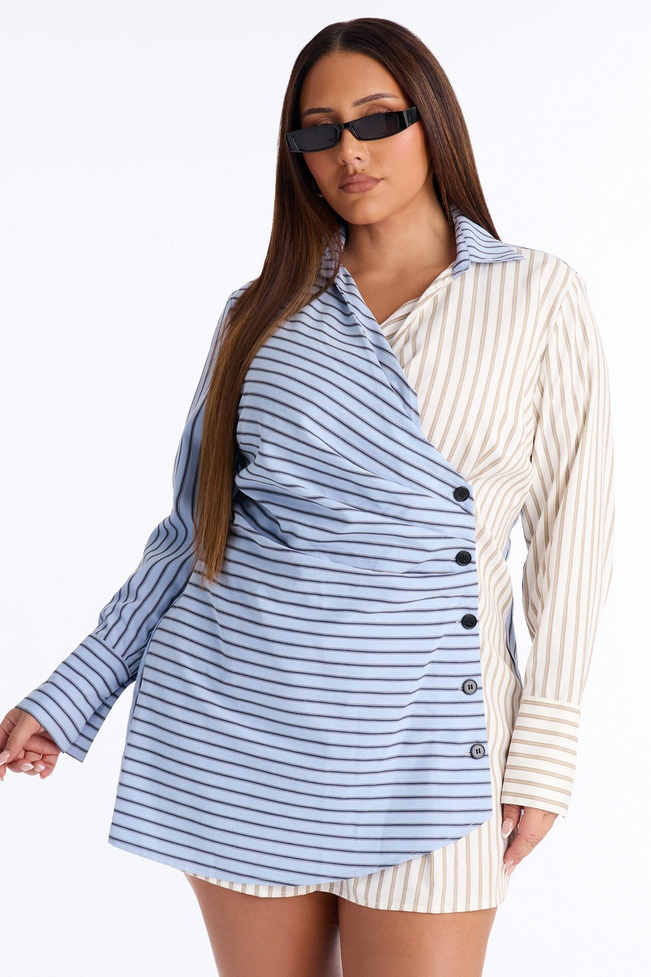 Viviana Collar Striped Mini Dress - Blue/combo