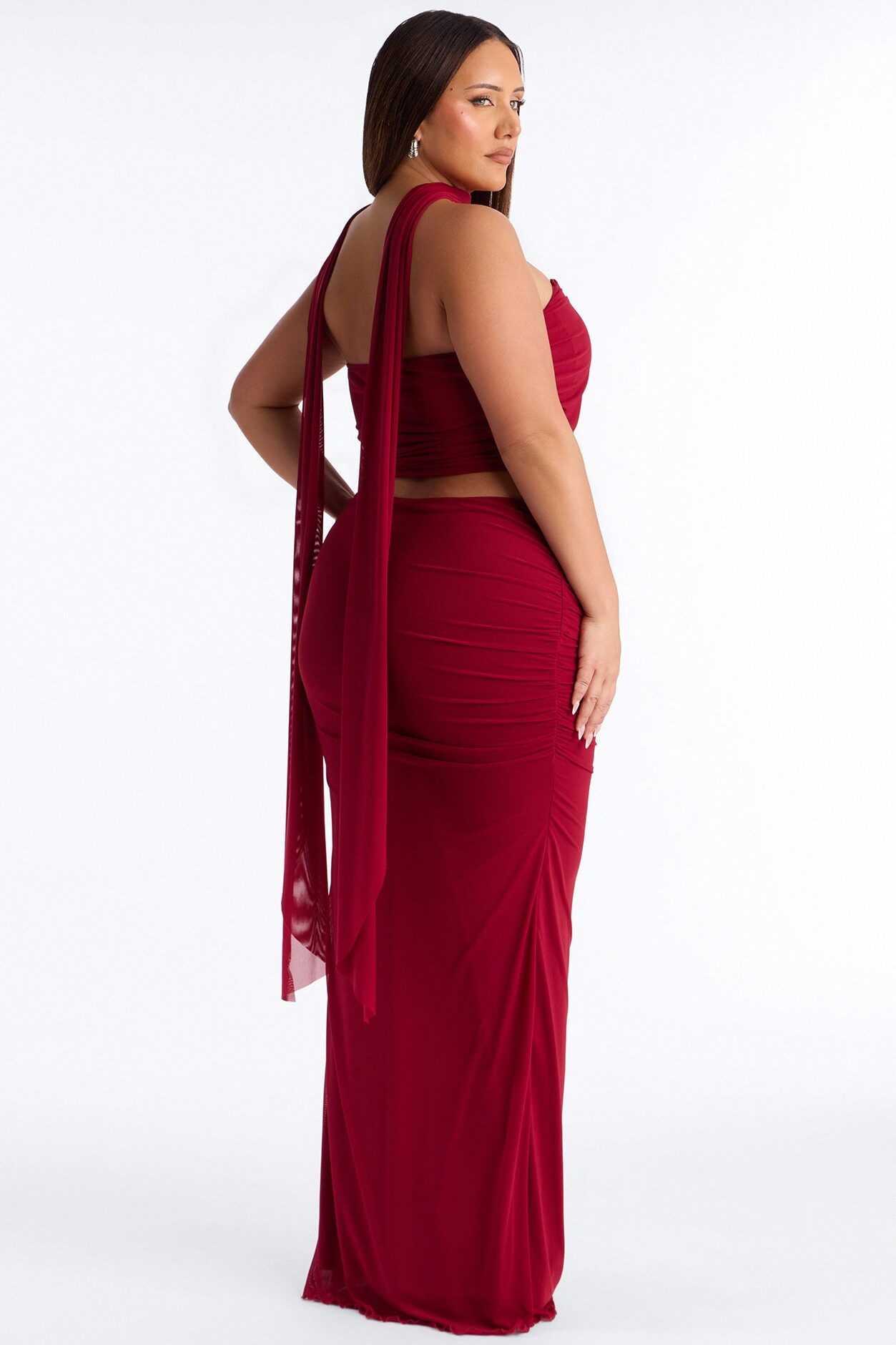 Avery Mesh Corset 3 Piece Maxi Skirt Set - Red