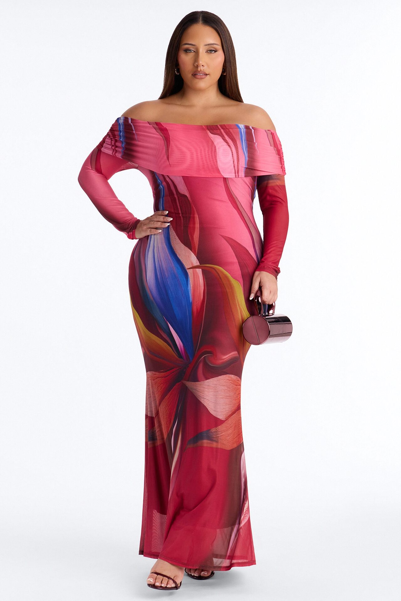 Jennifer Abstract Mesh Maxi Dress - Pink/combo