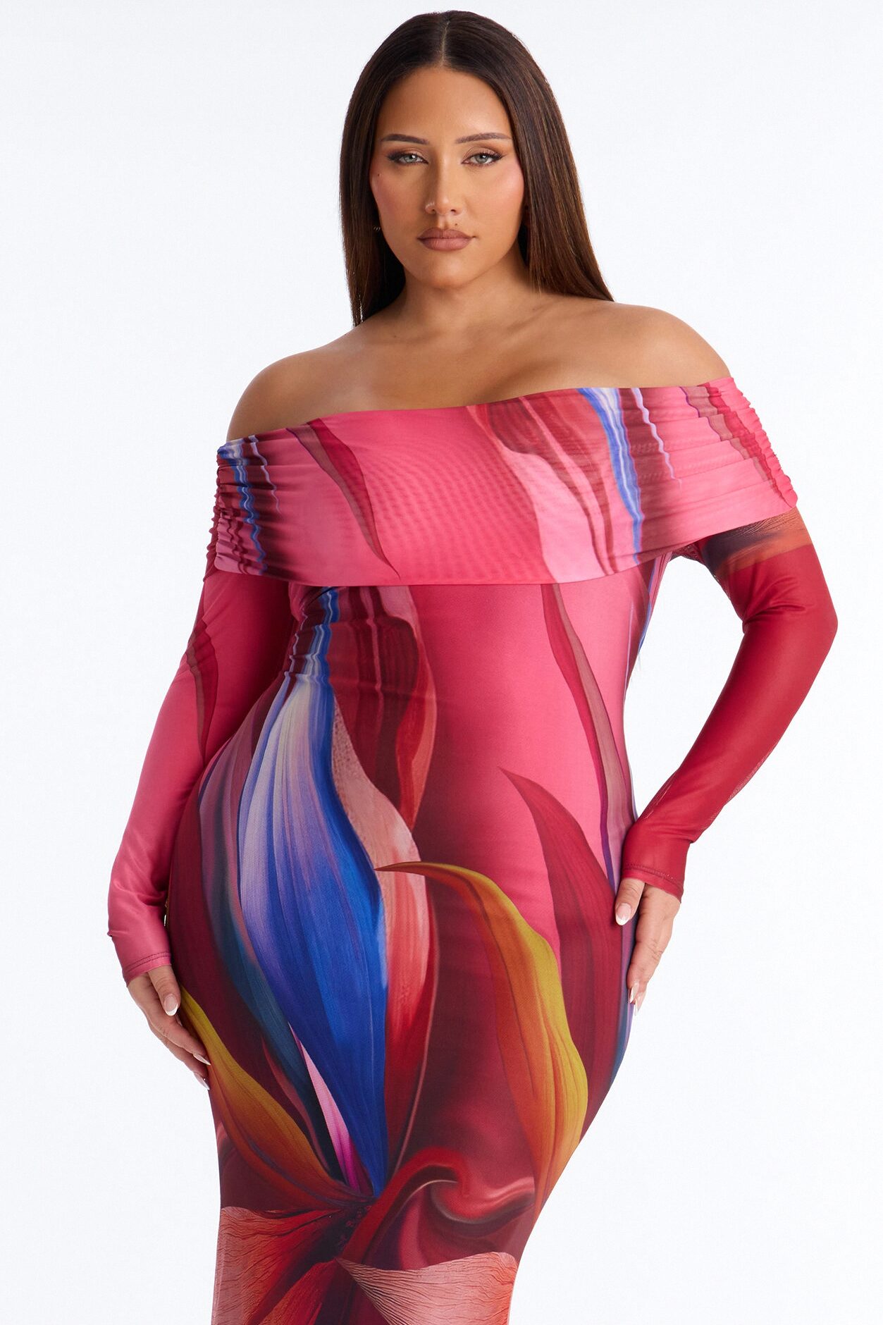 Jennifer Abstract Mesh Maxi Dress - Pink/combo