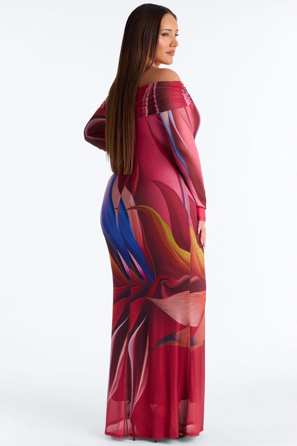Jennifer Abstract Mesh Maxi Dress - Pink/combo