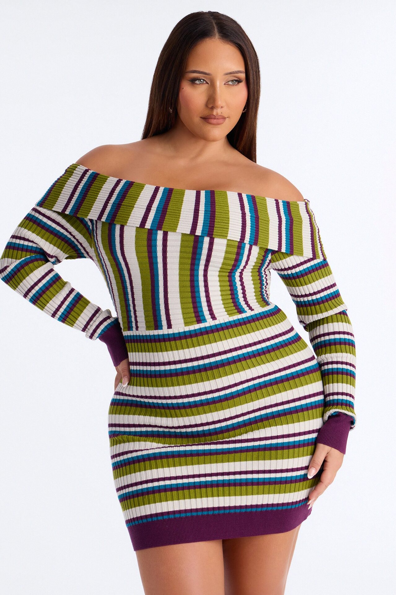Sadie Striped Sweater Mini Dress - Green/combo