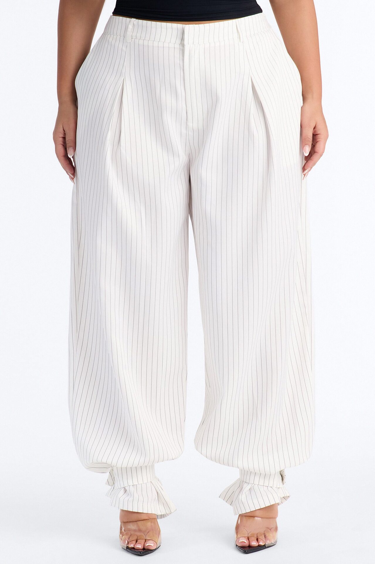 Never Settle Pinstripe Adjustable Cuff Trouser Pants 33″ - Ivory
