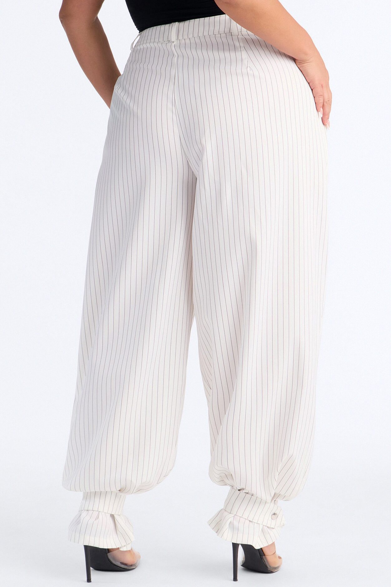 Never Settle Pinstripe Adjustable Cuff Trouser Pants 33″ - Ivory