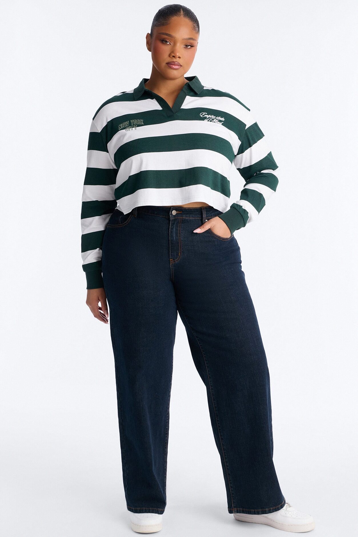 New York City Striped Long Sleeve Top - Green/combo
