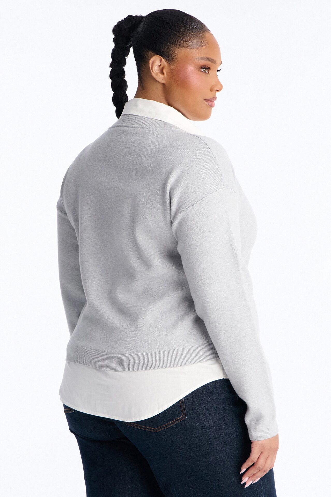 Join The Club Set-In Poplin Sweater - Grey/combo