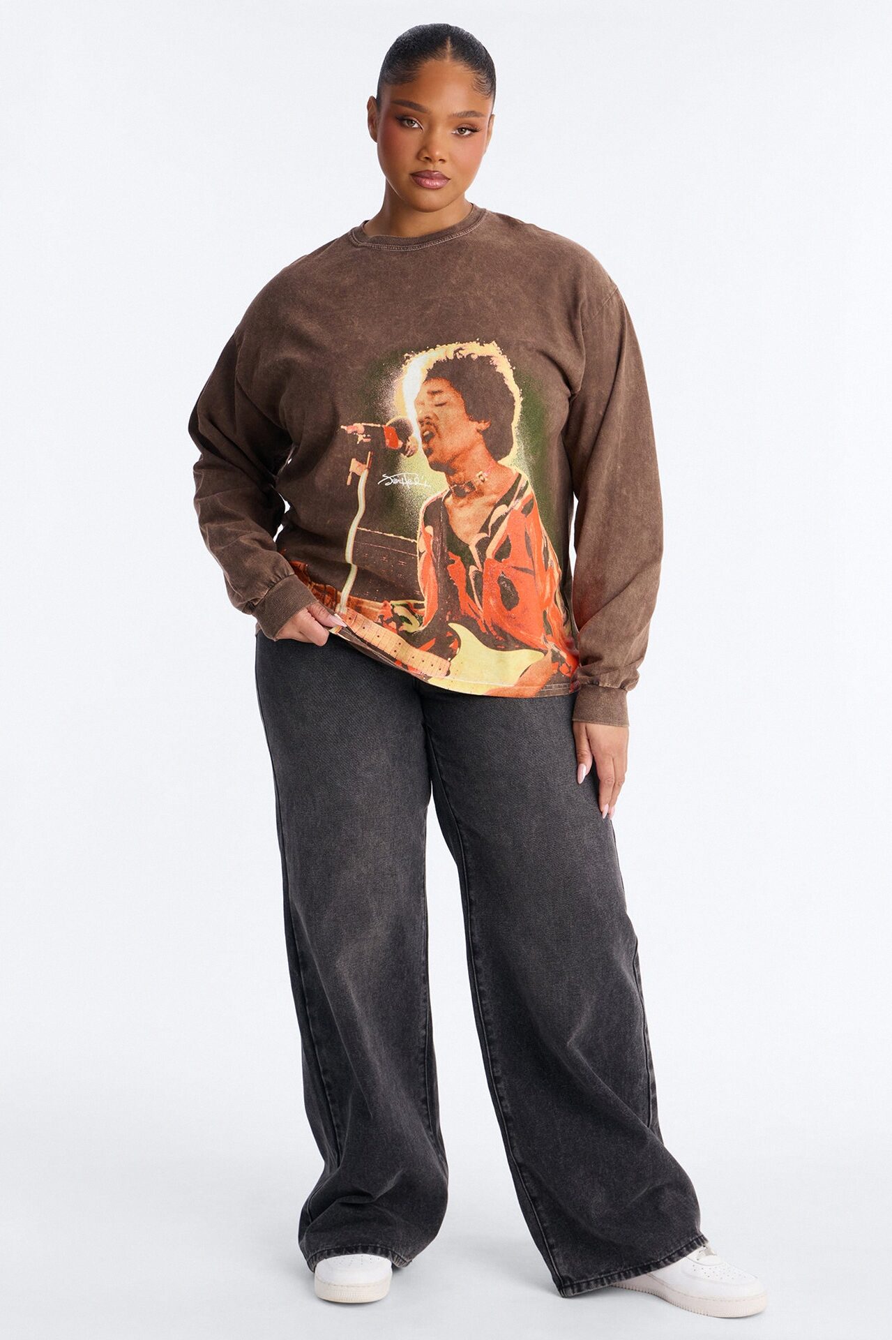 Jimi Hendrix Washed Long Sleeve Tee - Brown