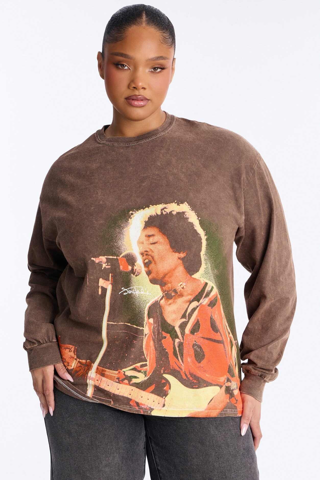 Jimi Hendrix Washed Long Sleeve Tee - Brown