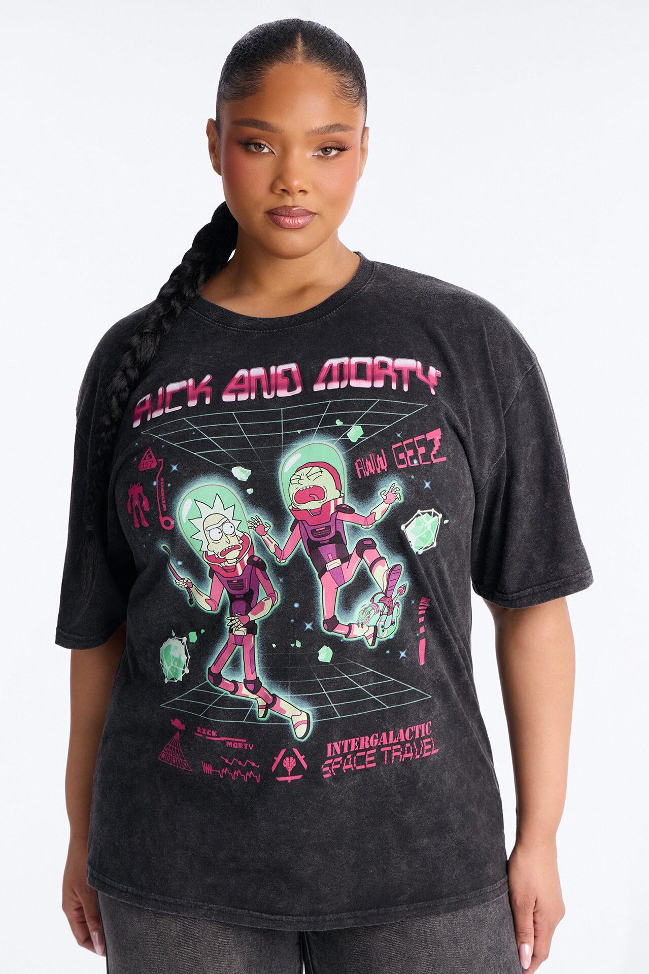 Rick And Morty Oversized Washed Tee - Black Wash